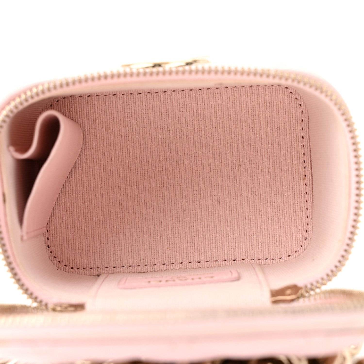 Lambskin Quilted Enamel Coco Mini Vanity Case With Chain Pink