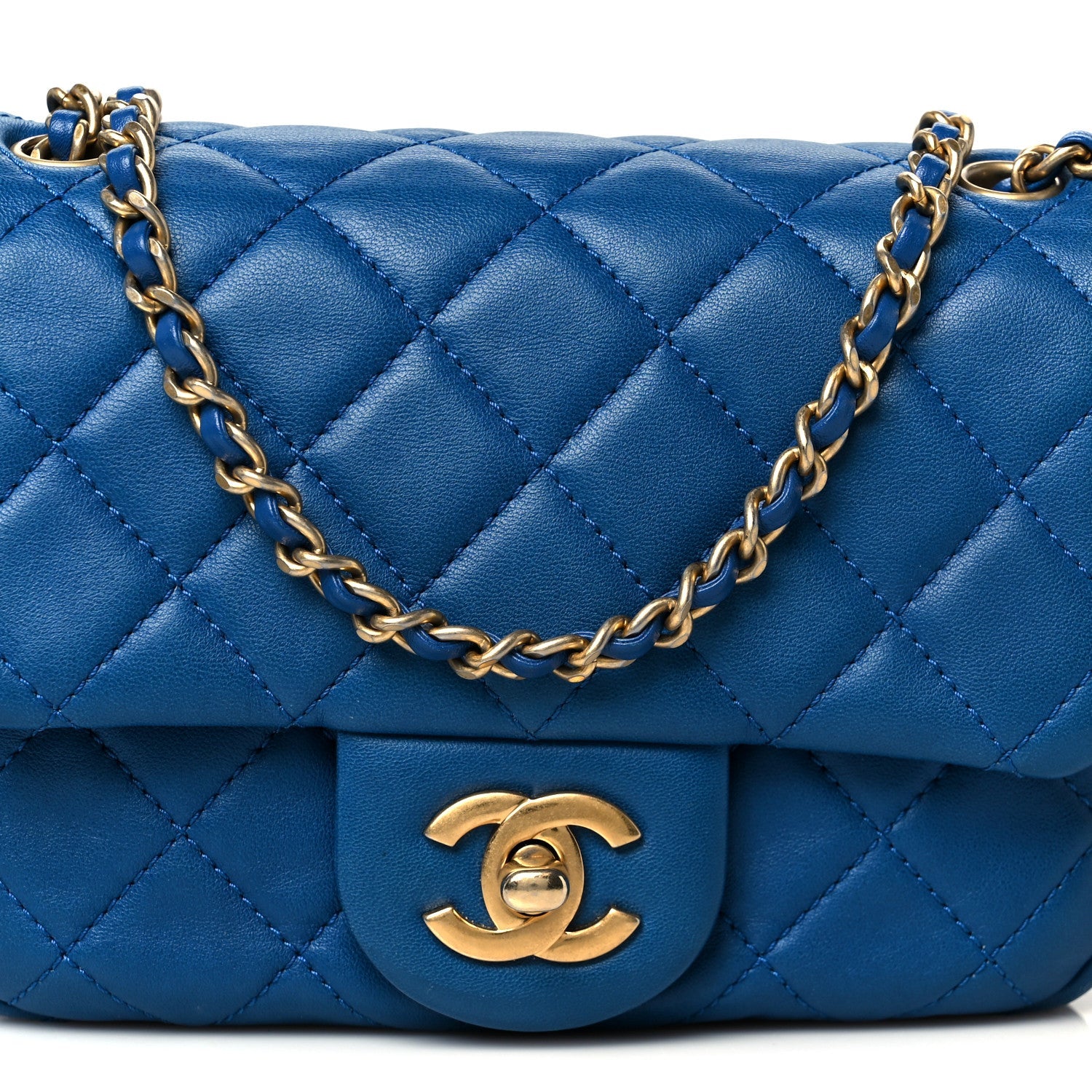 Lambskin Quilted Mini Pearl Crush Flap Blue