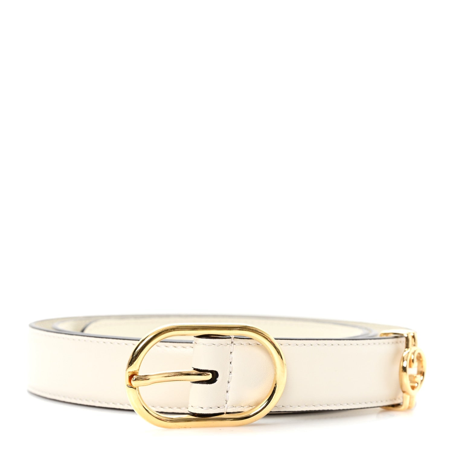 Plutone Calfskin Round Interlocking G Belt  100 40 Mystic White