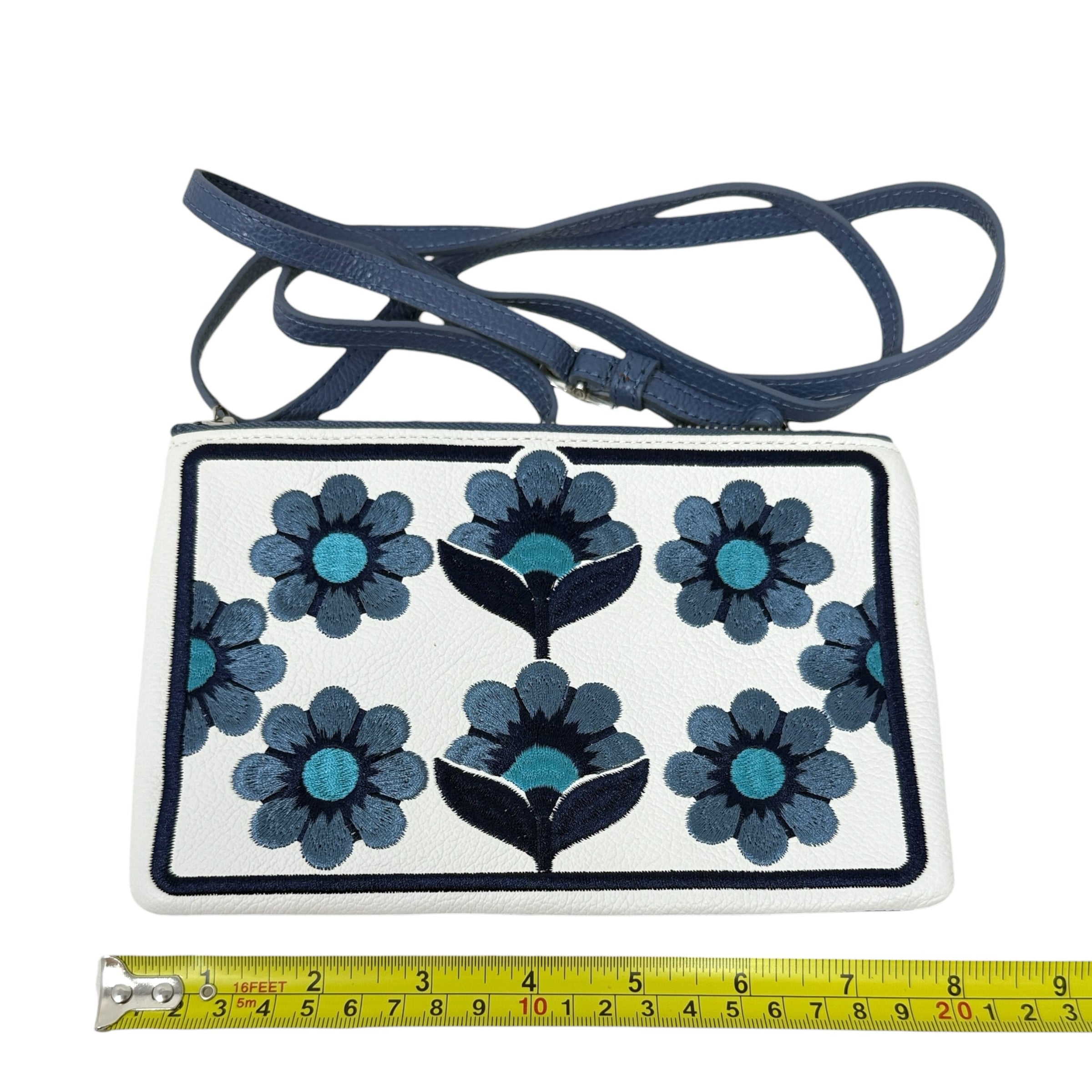 Blue Print Floral Embroidered Leather Crossbody By Brighton, Size: Small