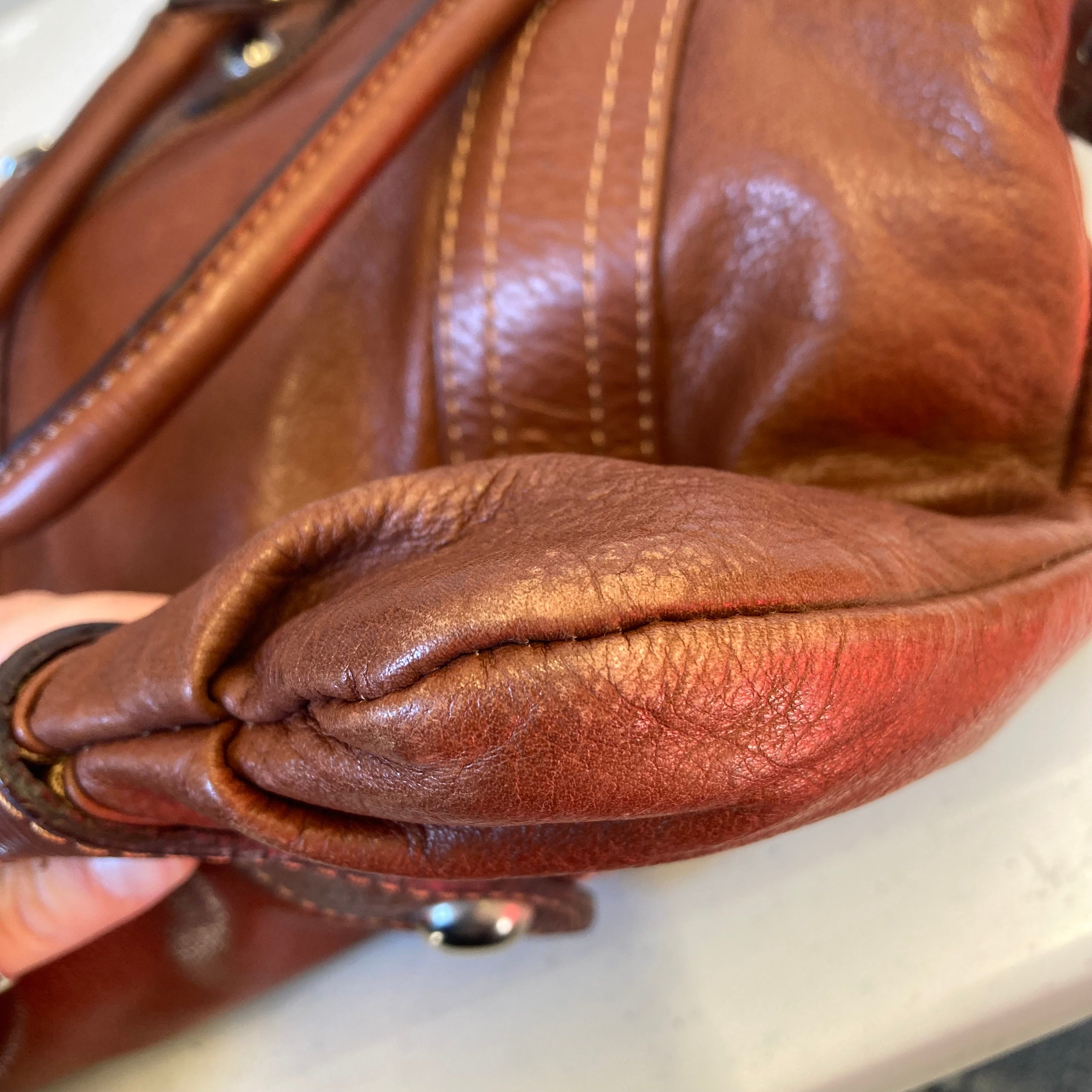 Handbag Leather In Brown, Size:Medium