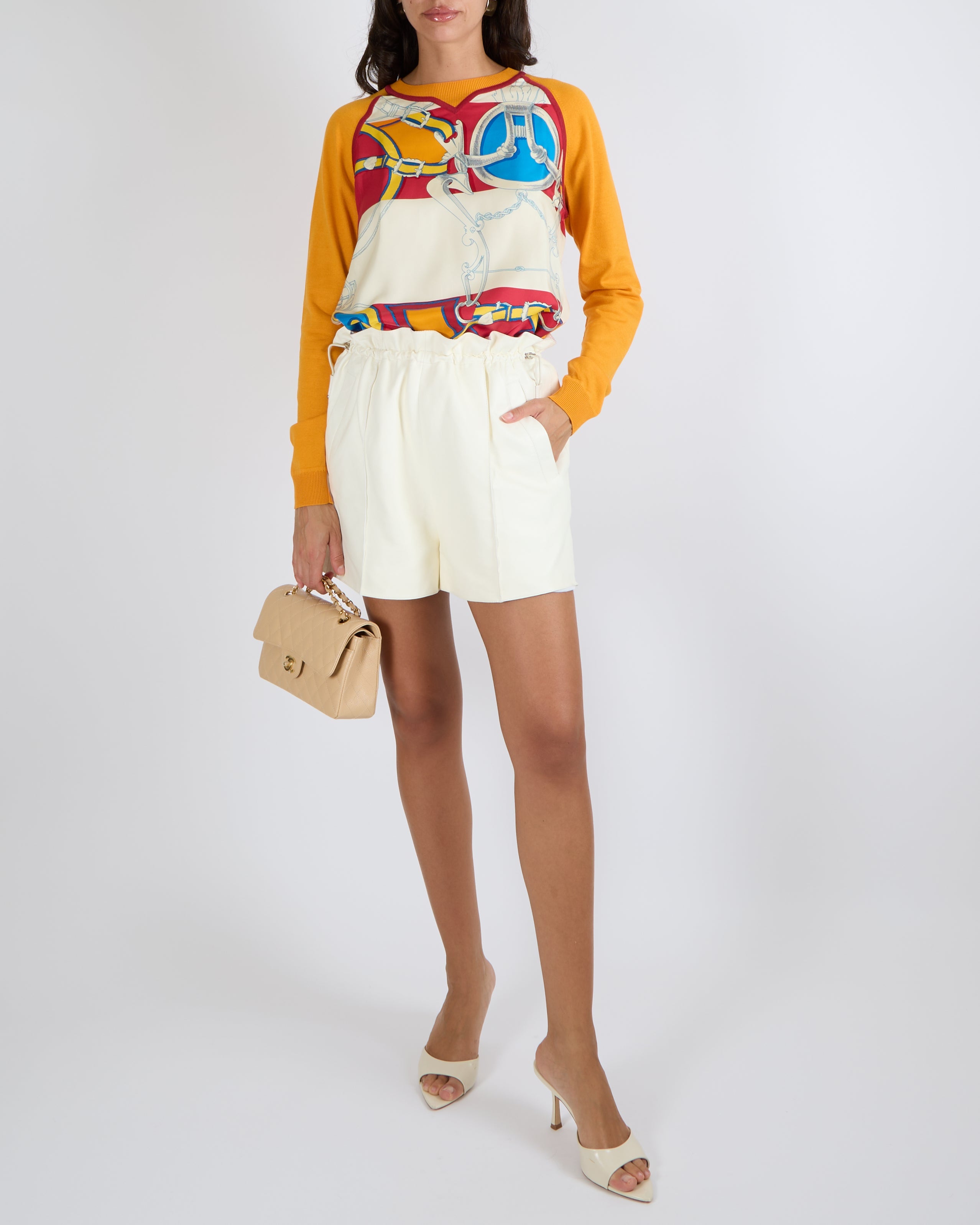 Hermès Cream Lambskin Leather Shorts with Gathered Waist Detail and Palladium Hardware Size FR 34 (UK 6) RRP £5,000