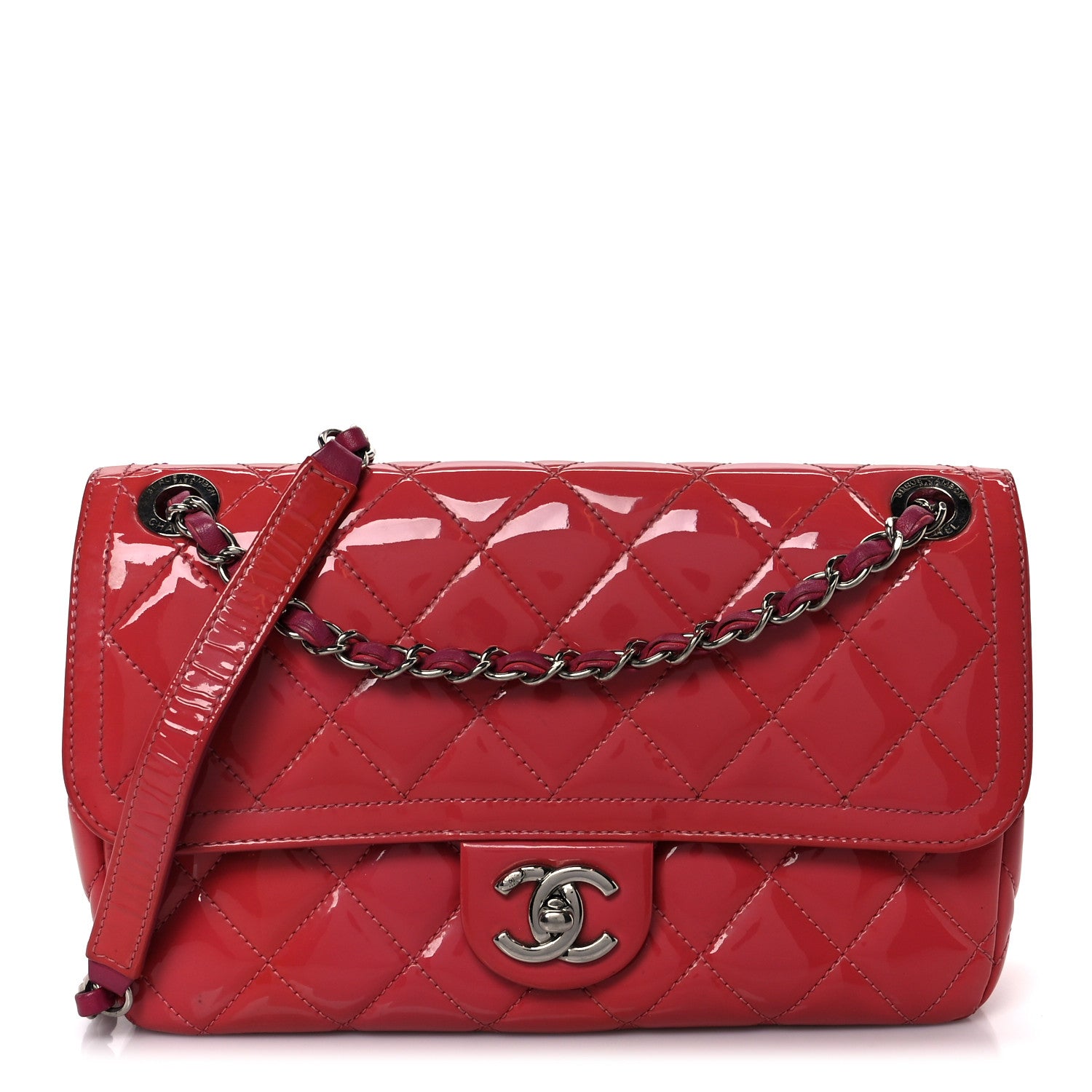 Patent Quilted Large Coco Shine Flap Pink