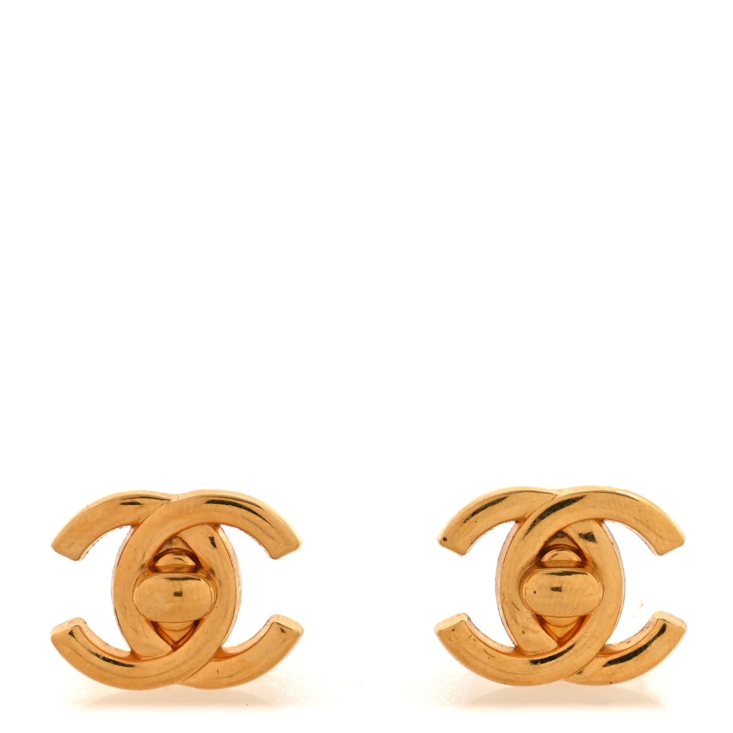 Metal CC Turnlock Clip On Earrings Gold