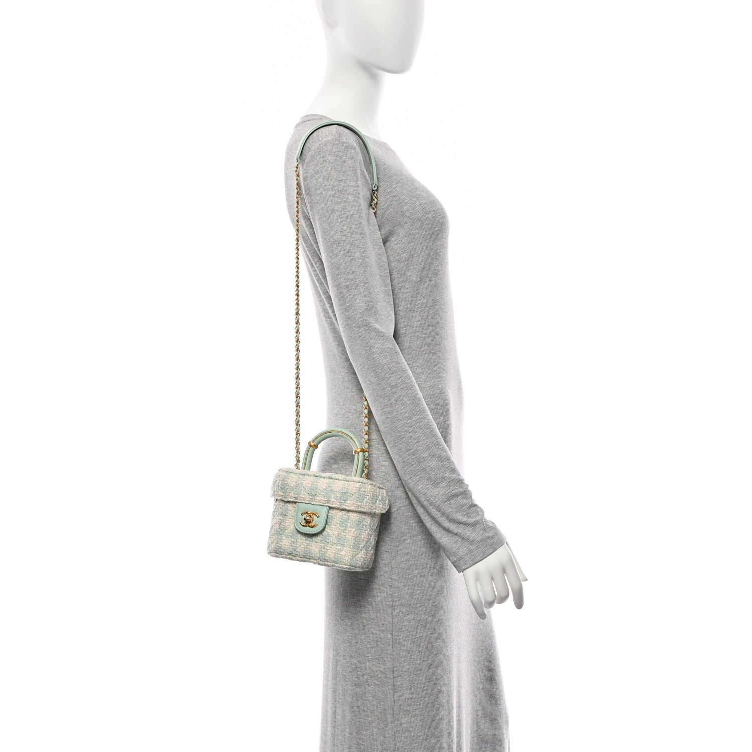 Tweed Handle Crush Small Vanity Case Light Green