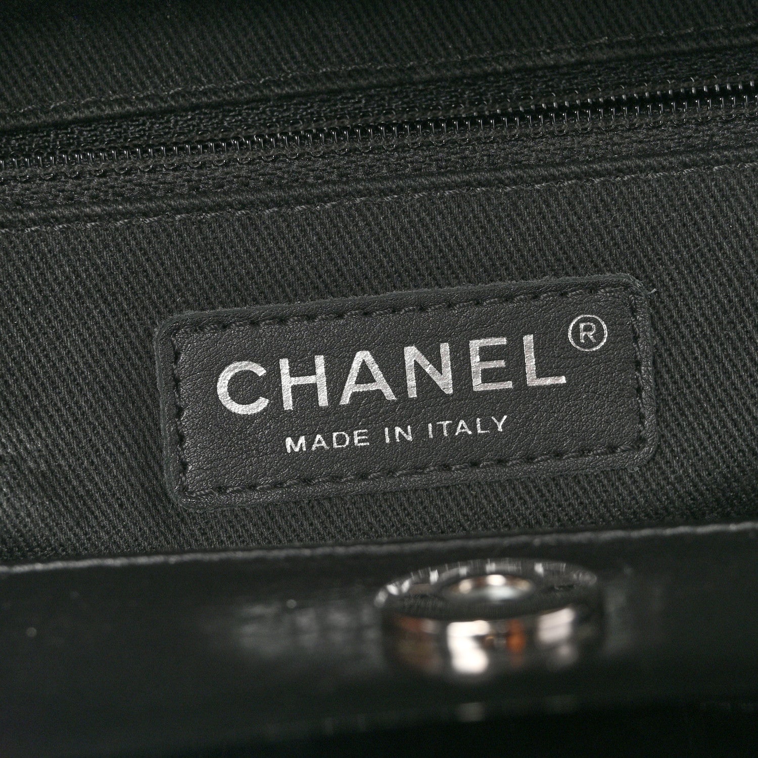 Glazed Calfskin Quilted Large CC Delivery Tote Black