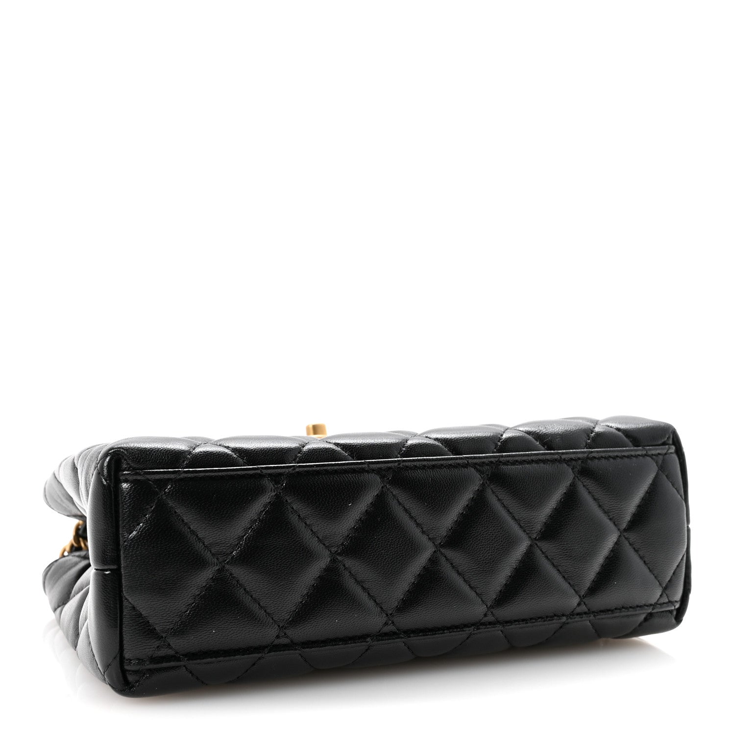 Shiny Aged Calfskin Quilted Nano Kelly Shopper Black