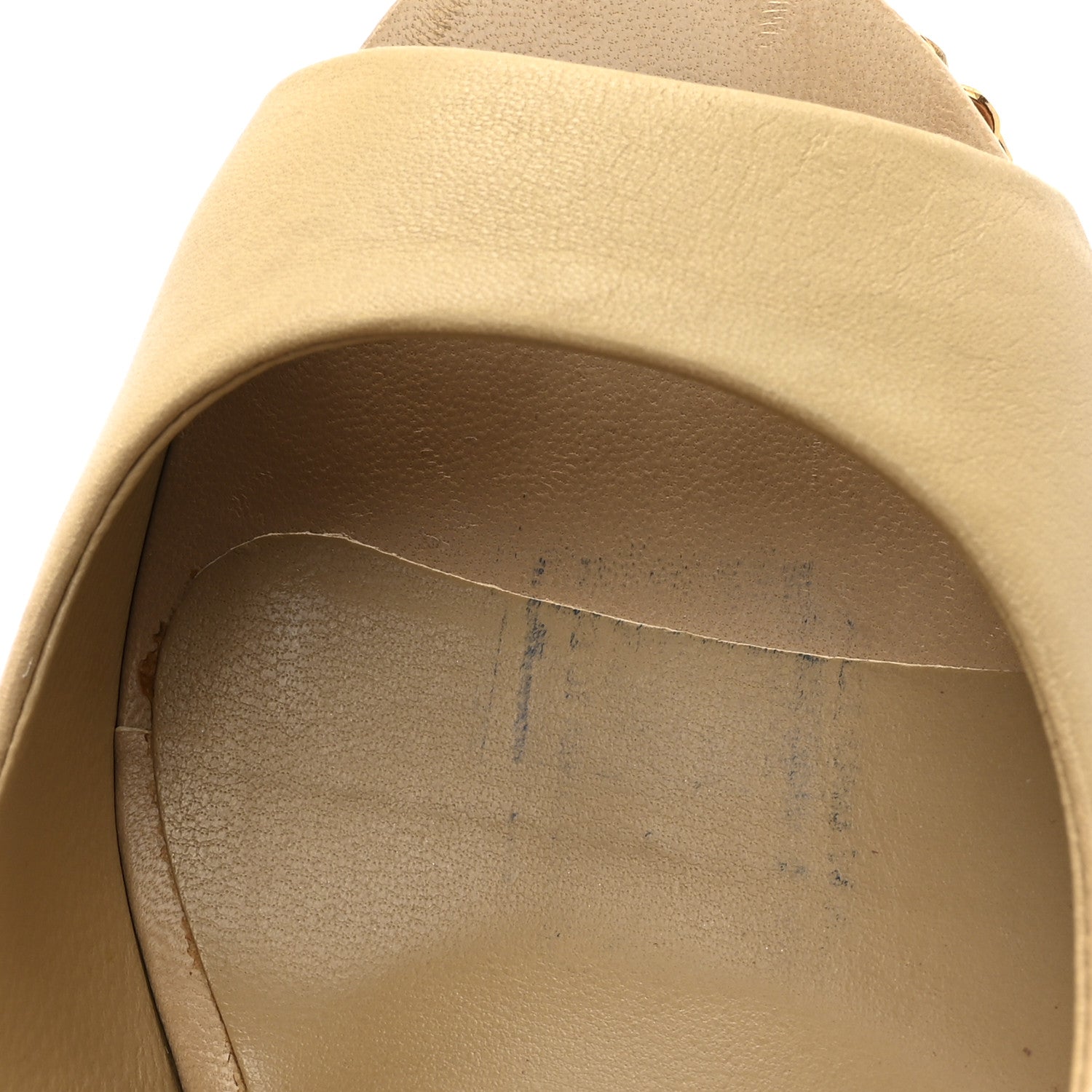 Calfskin Chain Peep Toe Wedge Pumps 39 Beige