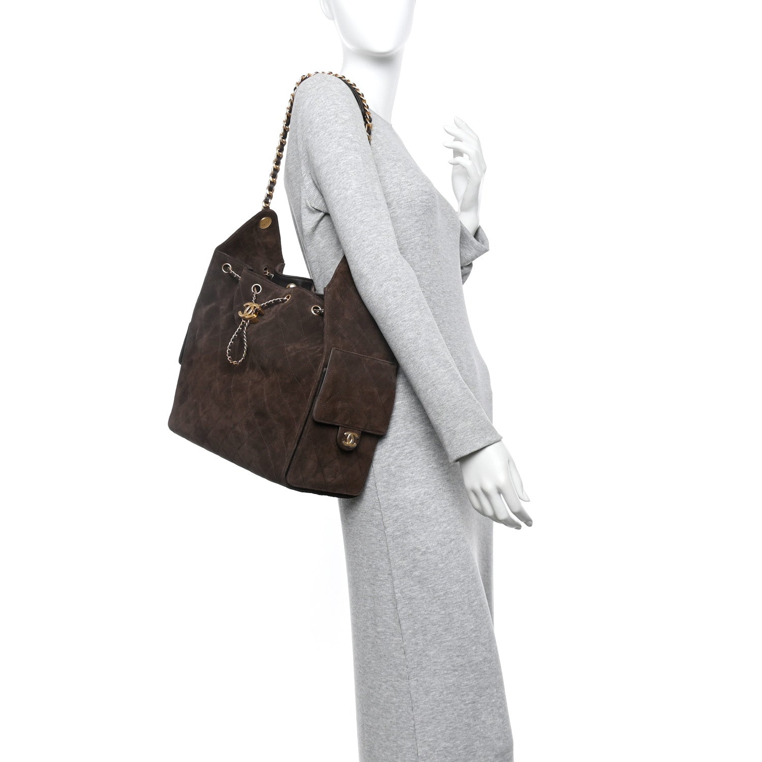 Suede Quilted Medium Chanel 25 Handbag Dark Brown