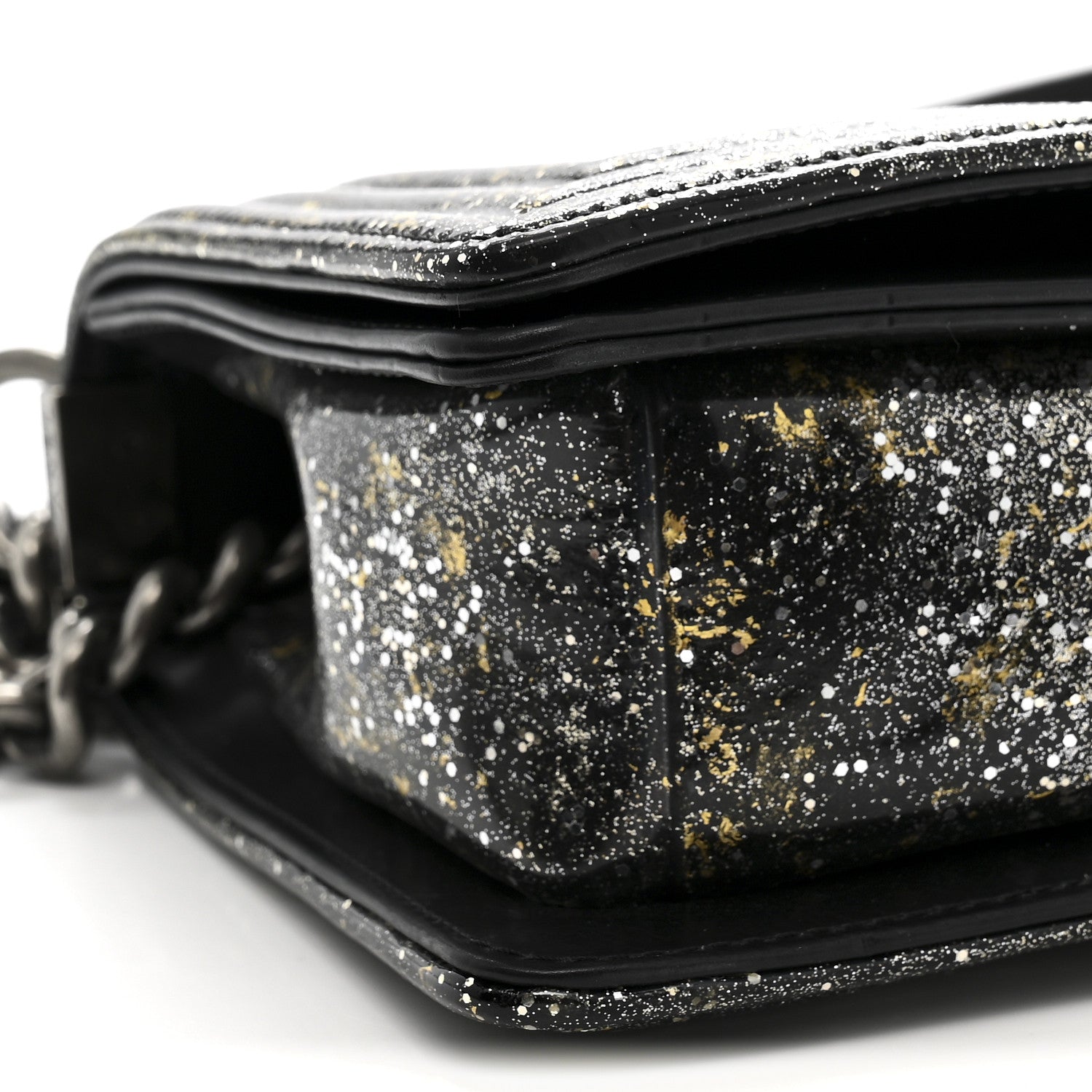 Glitter Glazed Calfskin Medium Boy Flap Black