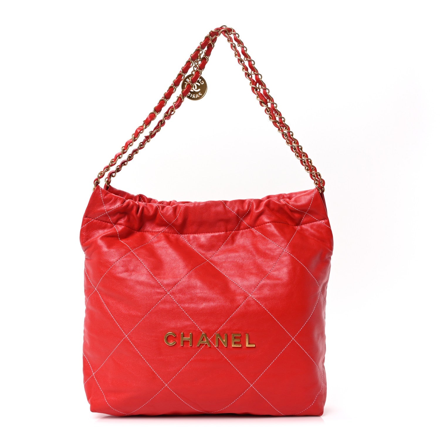 Shiny Calfskin Stitched Quilted Small Chanel 22 Red