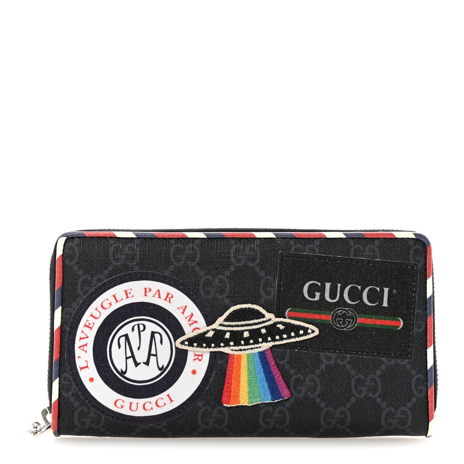 GG Supreme Monogram Night Courrier Embroidered Zip Around Wallet