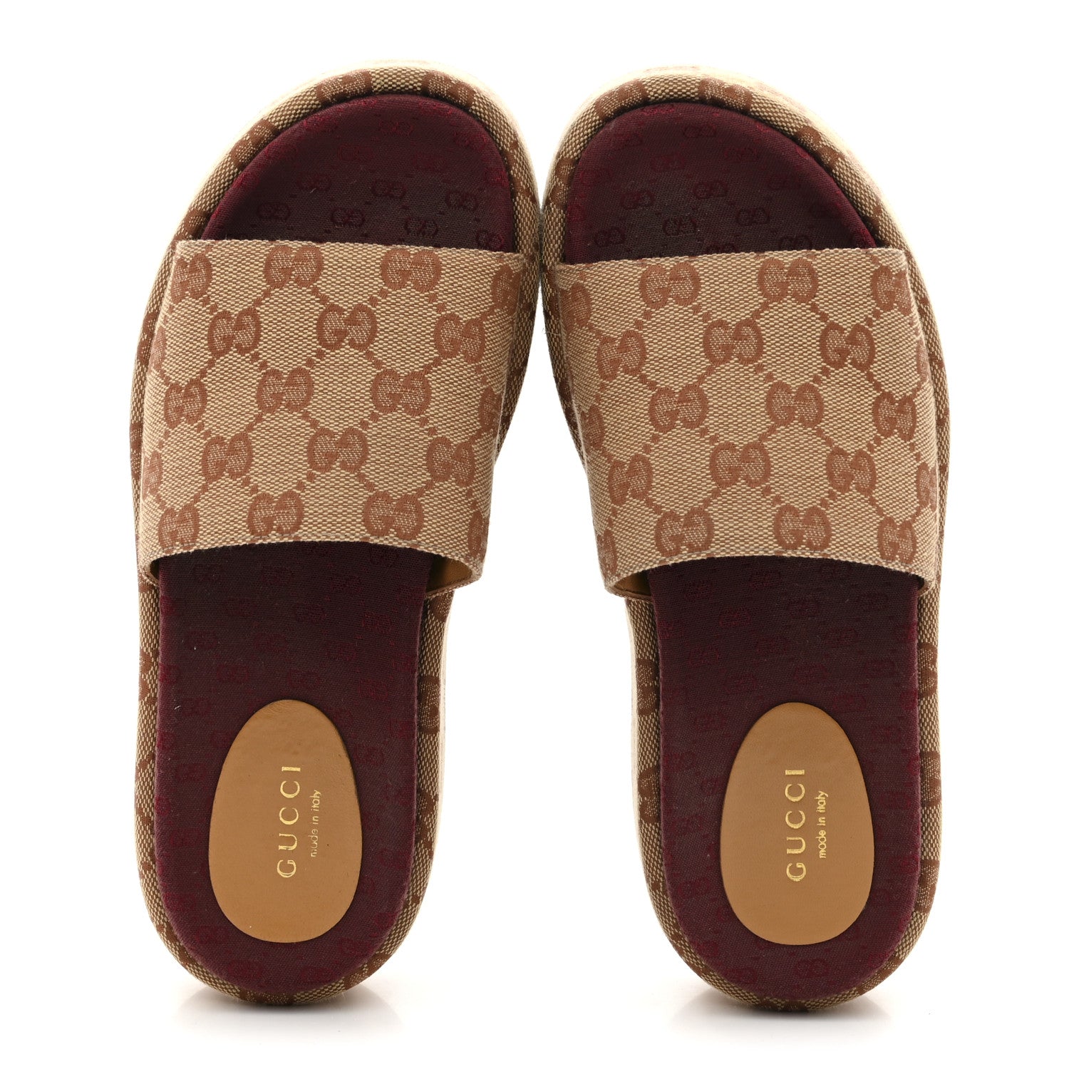 Canvas GG Monogram Angelina Platform Slide Sandals 36.5 Beige Ruggine