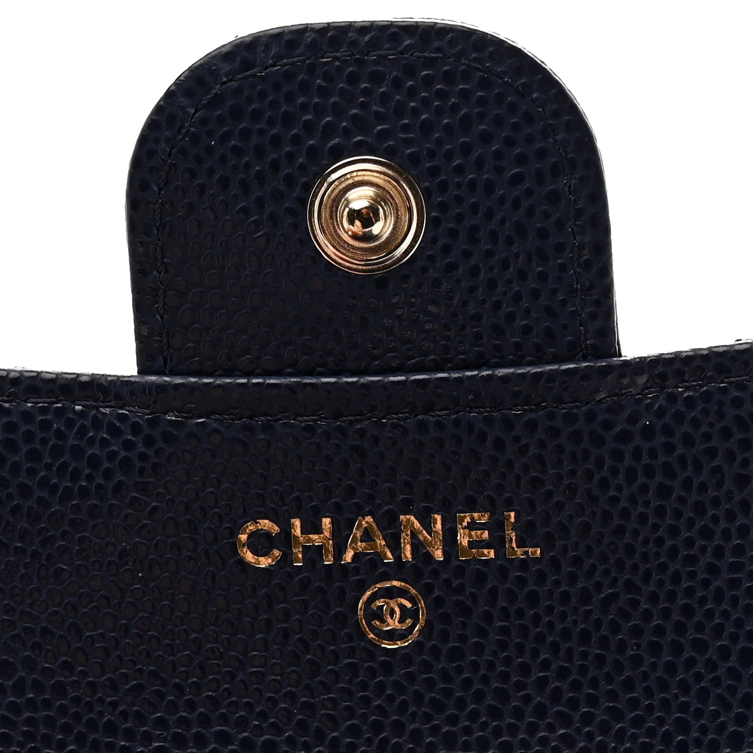 Caviar Quilted Compact Flap Wallet Navy