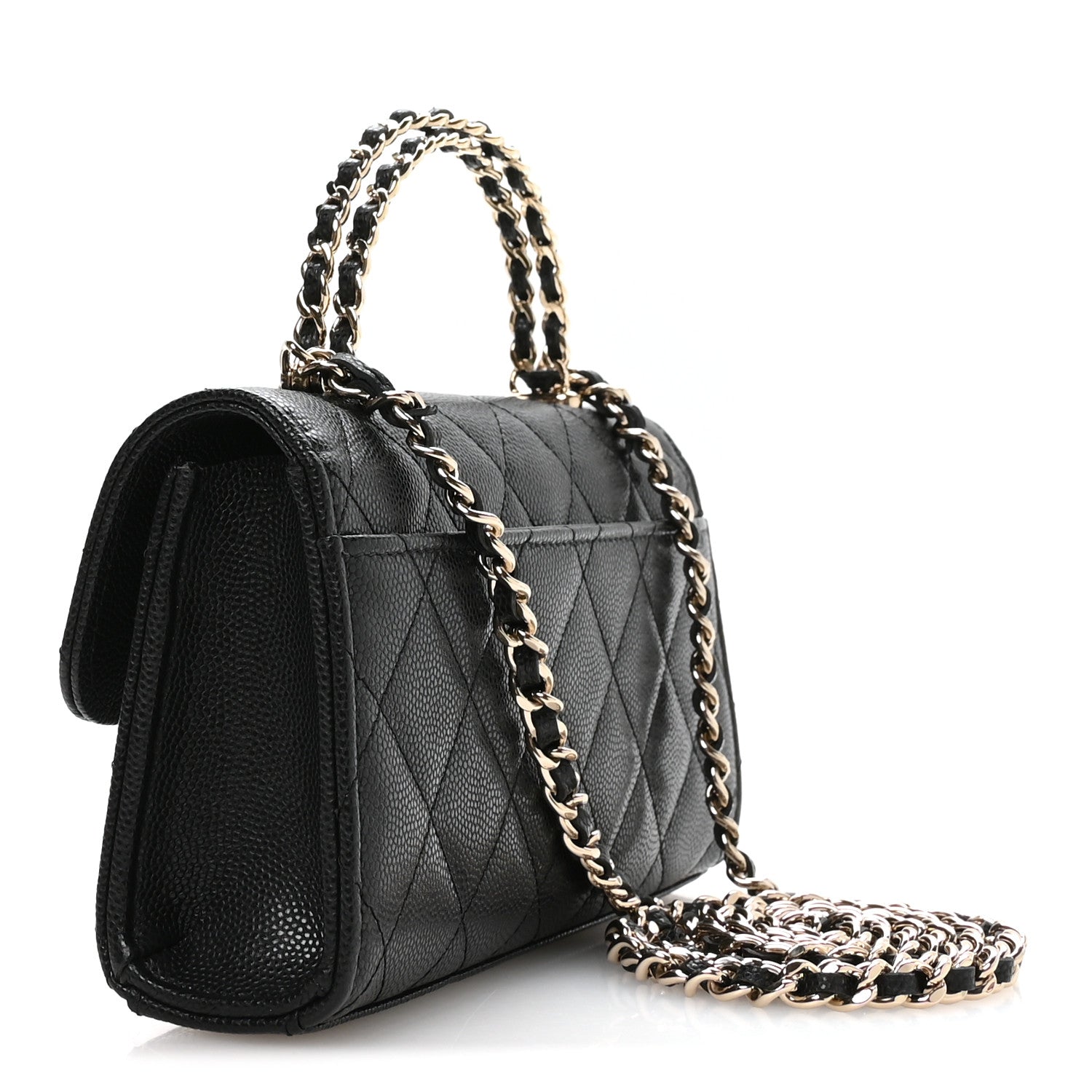 Caviar Quilted Chain Match Top Handle Phone Holder With Chain Black