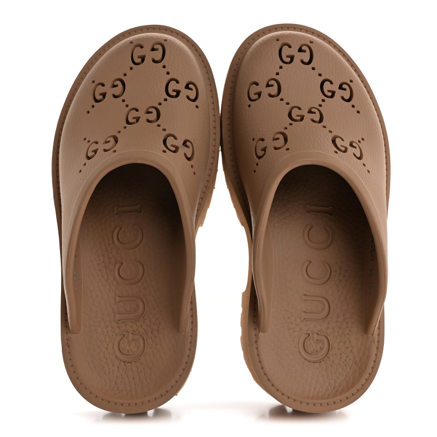 Rubber GG Monogram Perforated Elea Platform 55mm Lug Sole Sandals 36 Vintage Camel