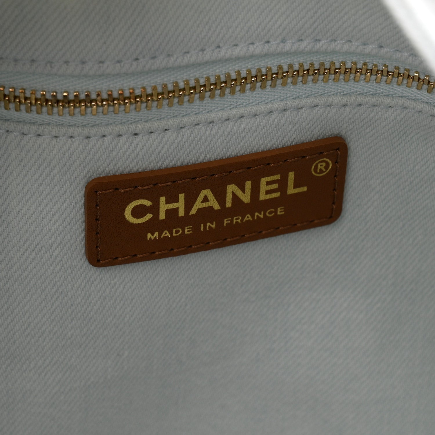 Denim Calfskin Quilted Coco Beach Small Shopping Tote Light Blue Brown