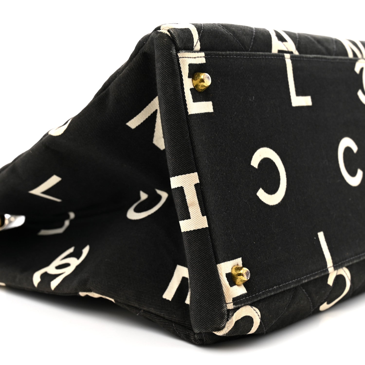 Canvas Printed Quilted Logo Tote Black White