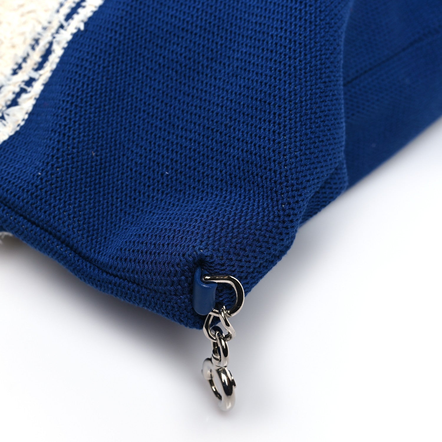 Mixed Fibers Lambskin Venise Biarritz Maxi Tote Blue White