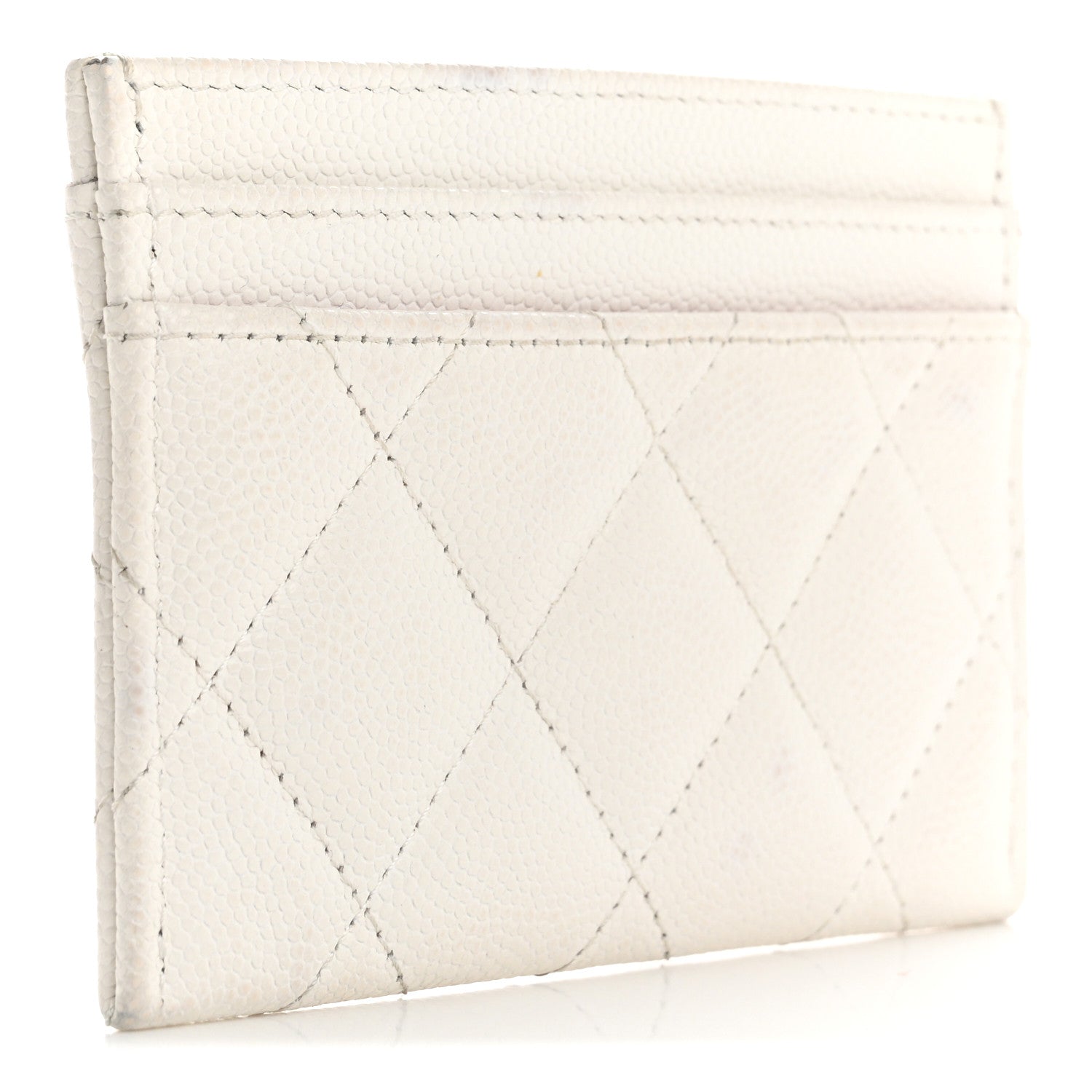 Caviar Quilted Textured CC Card Holder White