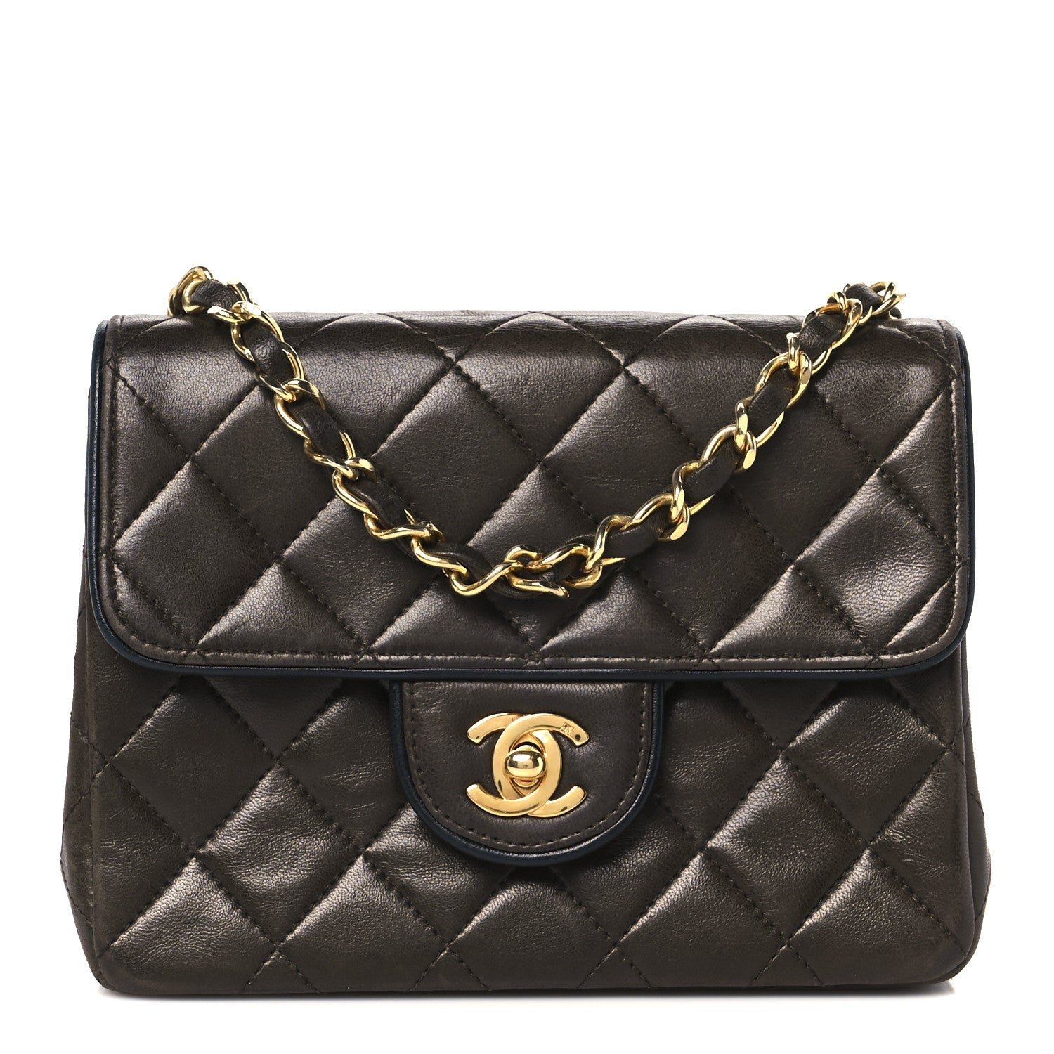 Lambskin Quilted Mini Square Flap Bag Dark Brown