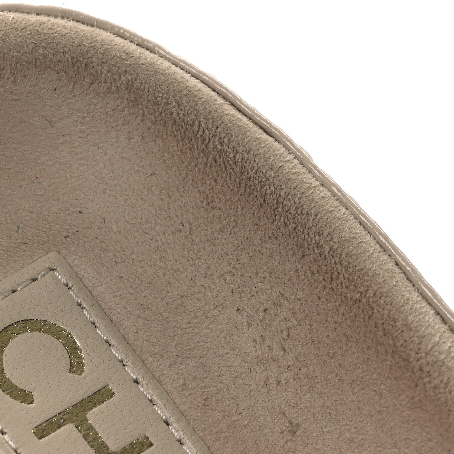 Shiny Calfskin Crystal Quilted Velcro Dad CC Slide Sandals 38 Light Beige