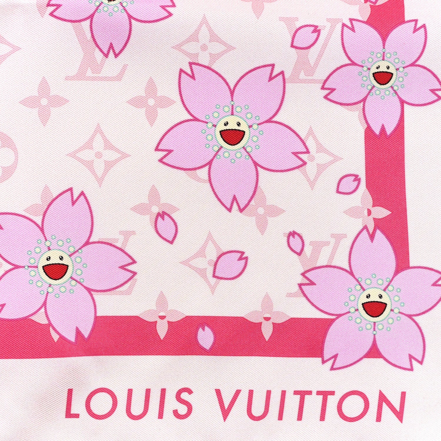 LV X TM Silk Monogram Cherry Blossom Square 70 Scarf Pink