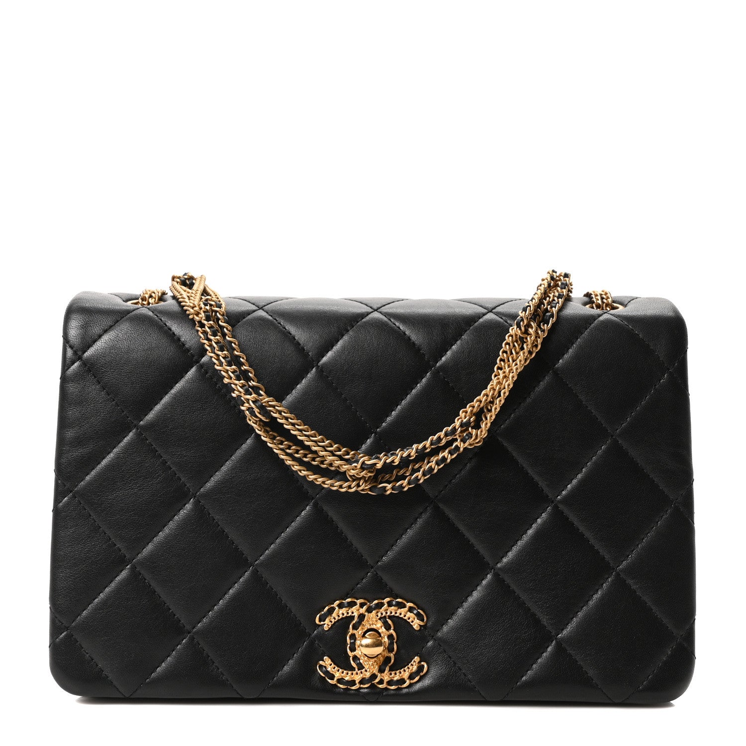 Lambskin Quilted On And On Medium Chain Flap Black