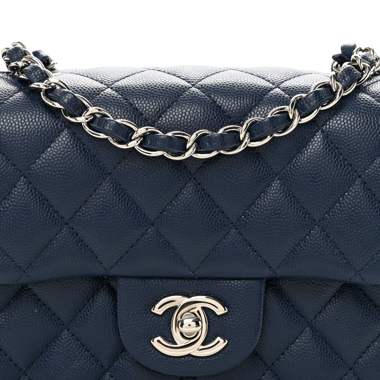 Caviar Quilted Mini Square Flap Navy