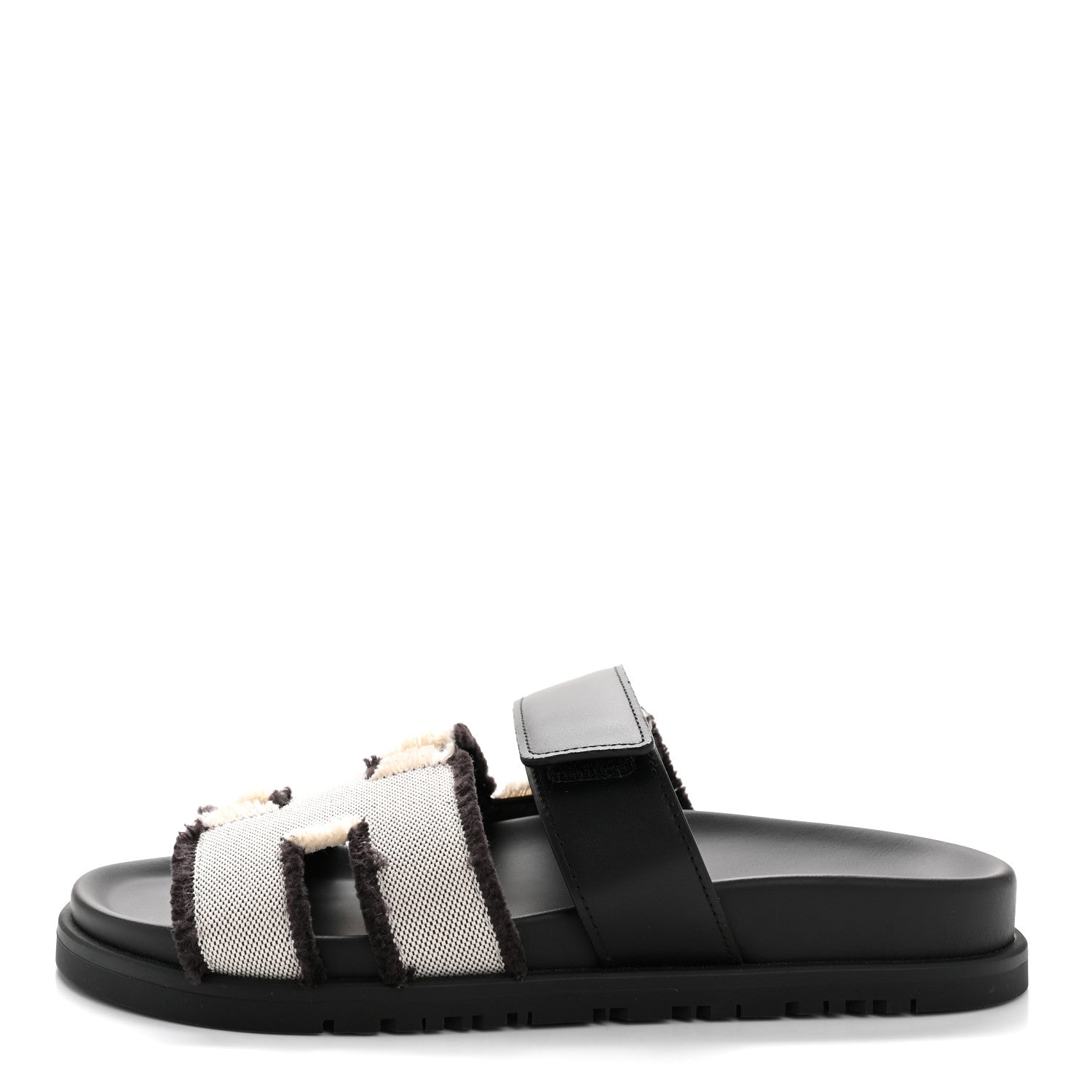 Techno Fringed H Canvas Caflskin Womens Chypre Sandals 36.5 Prunoir Black