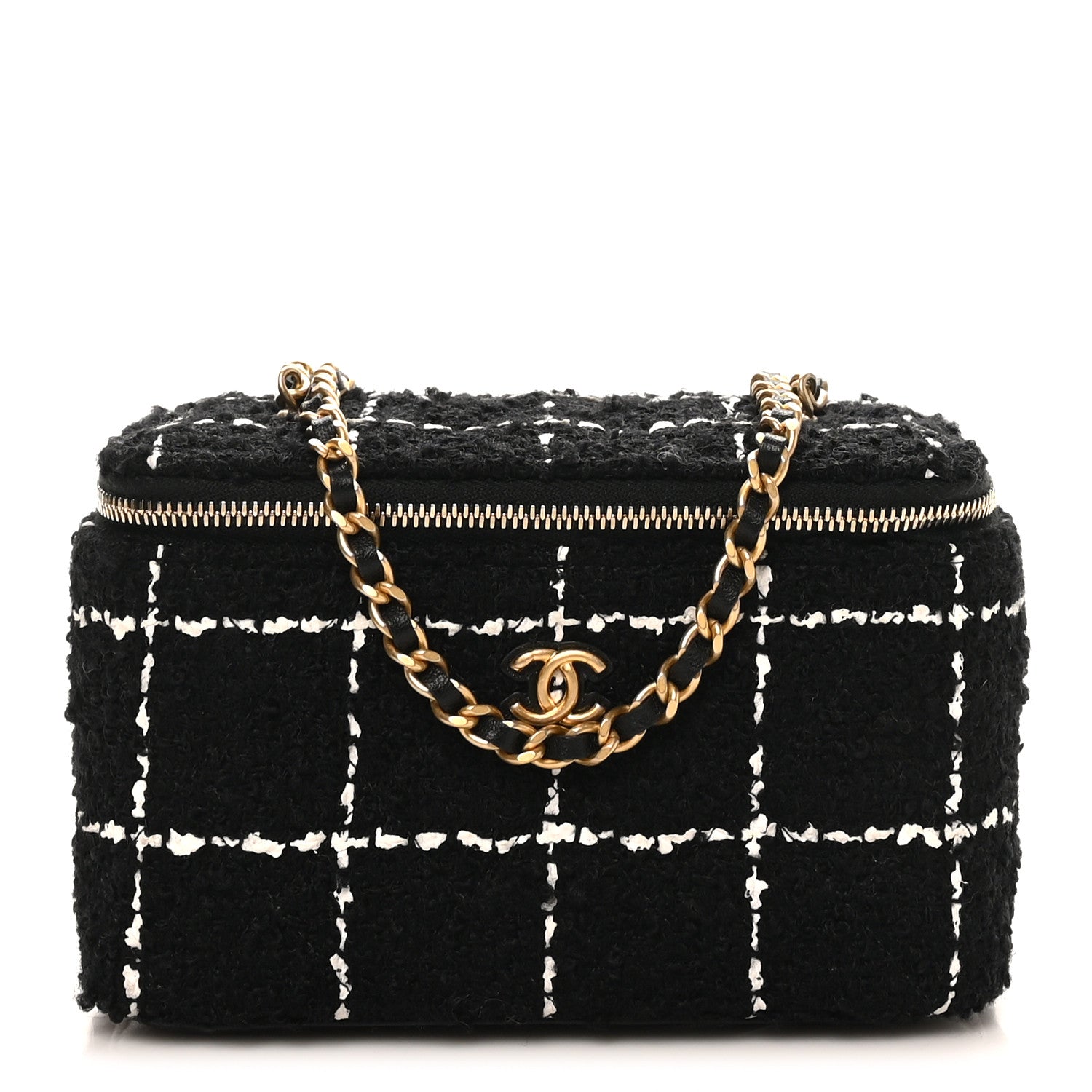 Tweed Pearl Crush Small Vanity Case With Chain Black White