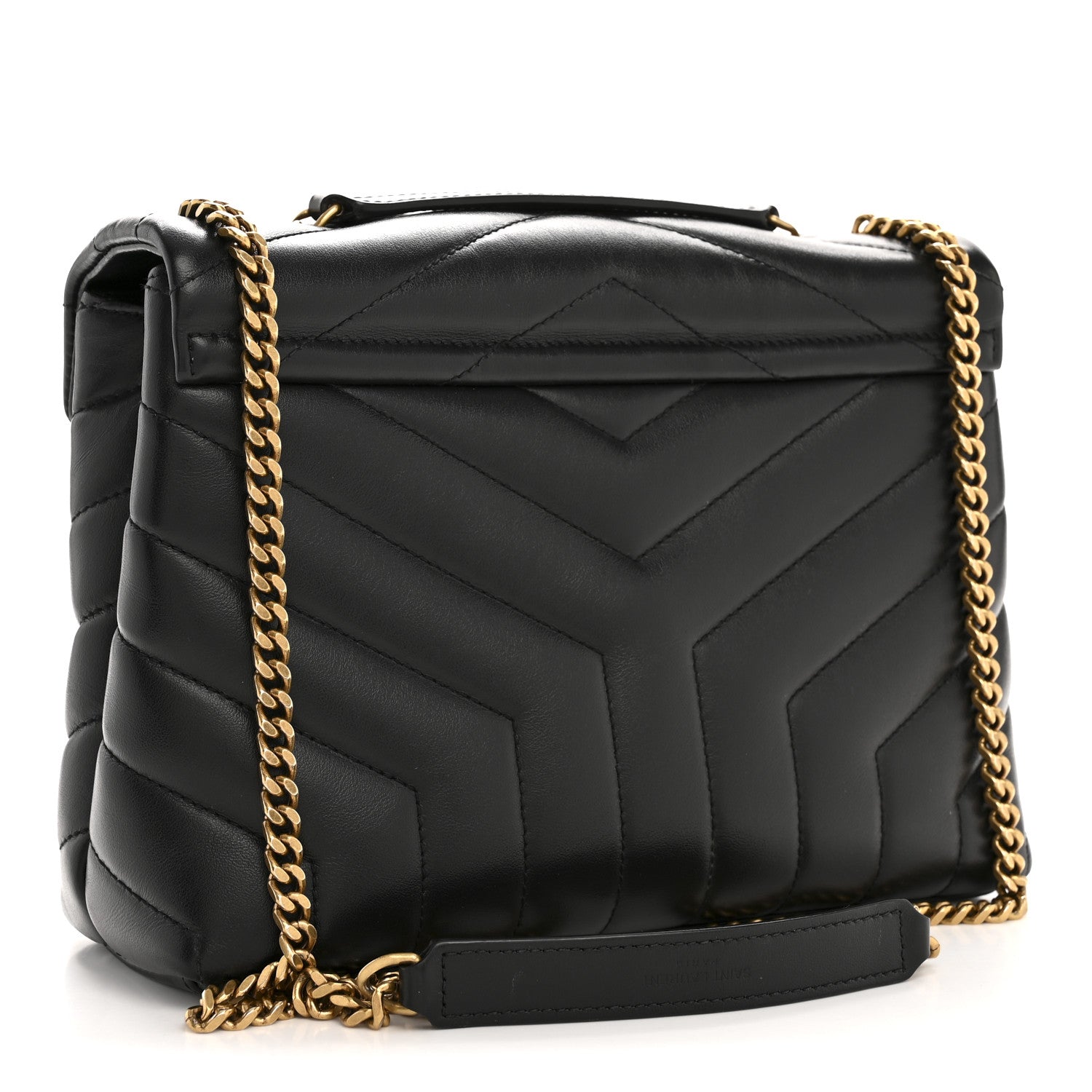 Calfskin Y Quilted Monogram Small Loulou Chain Satchel Black