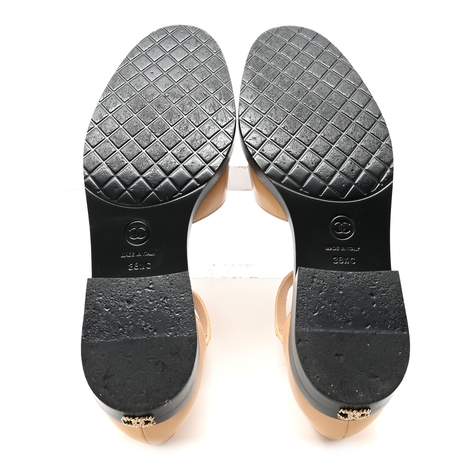 Shiny Goatskin Mary Jane Flats 38.5 Beige Black