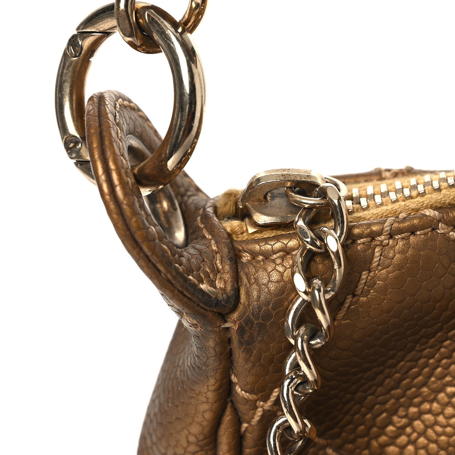 Metallic Caviar Quilted Timeless CC Shoulder Bag Gold