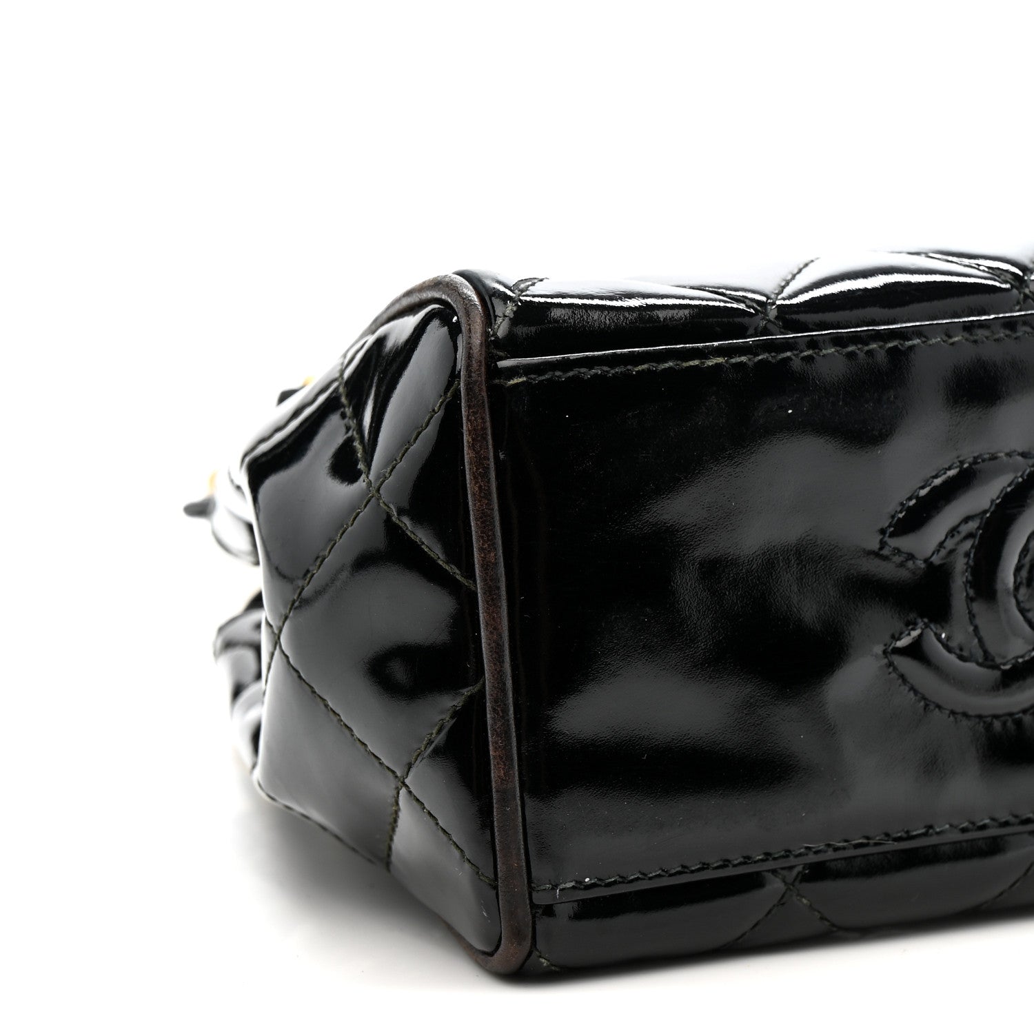 Patent Quilted Mini Shoulder Bag Black