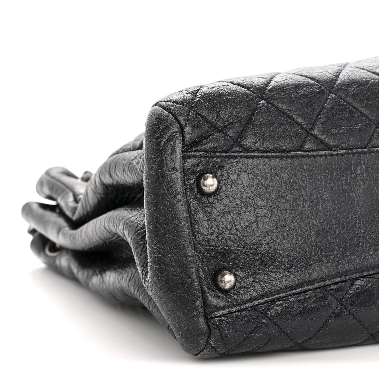 Glazed Calfskin Quilted Tote Navy