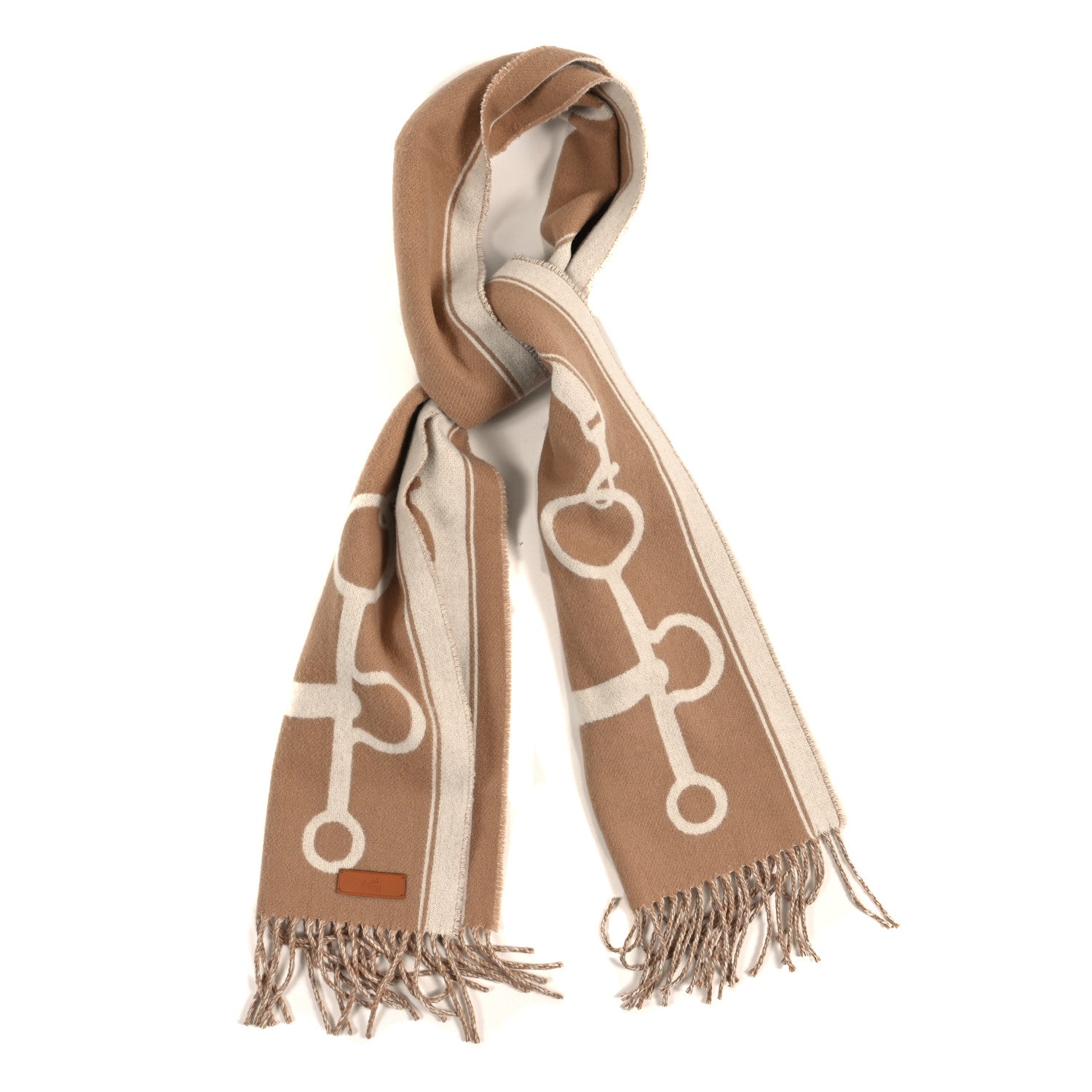 Cashmere Casaque Grand Mors Muffler Camel Ivory