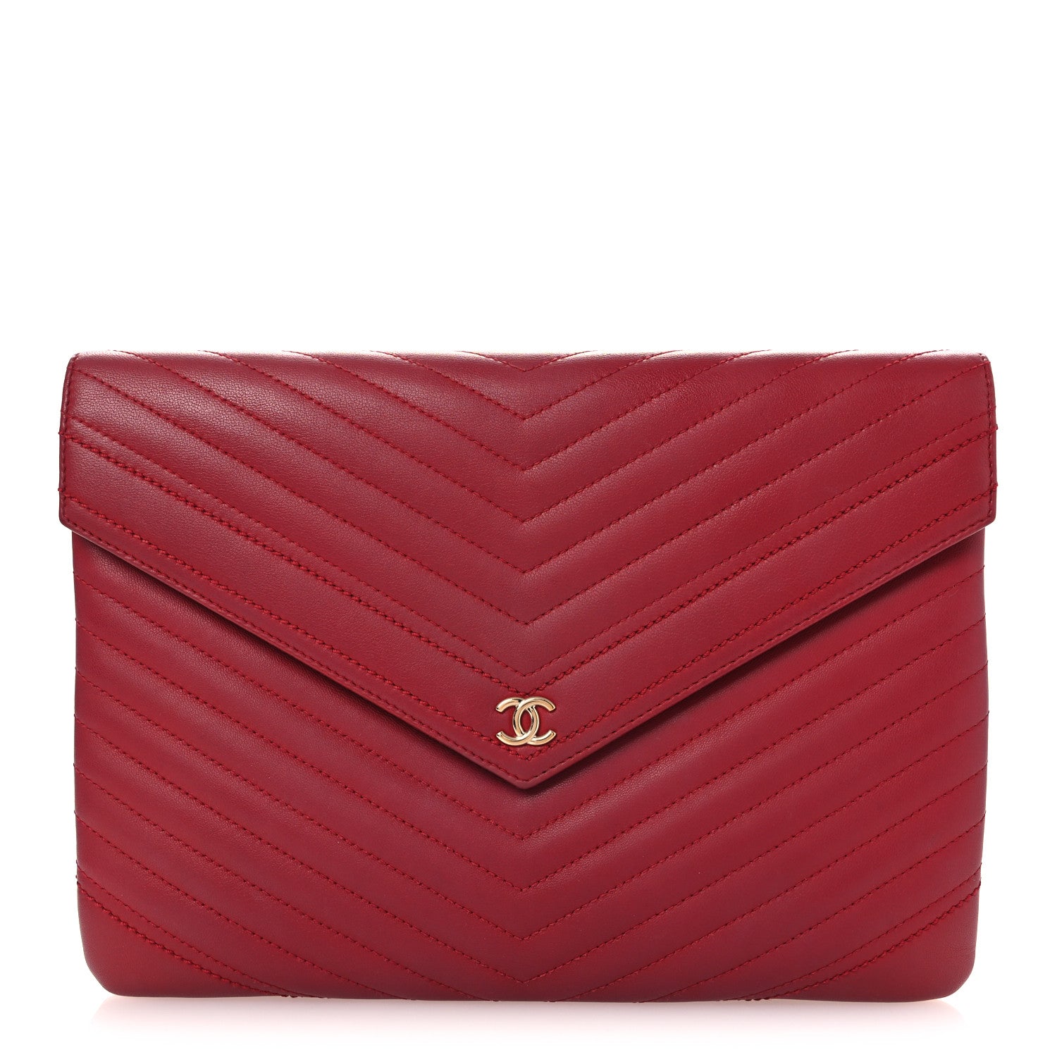 Calfskin Chevron Quilted Small Envelope Clutch Red
