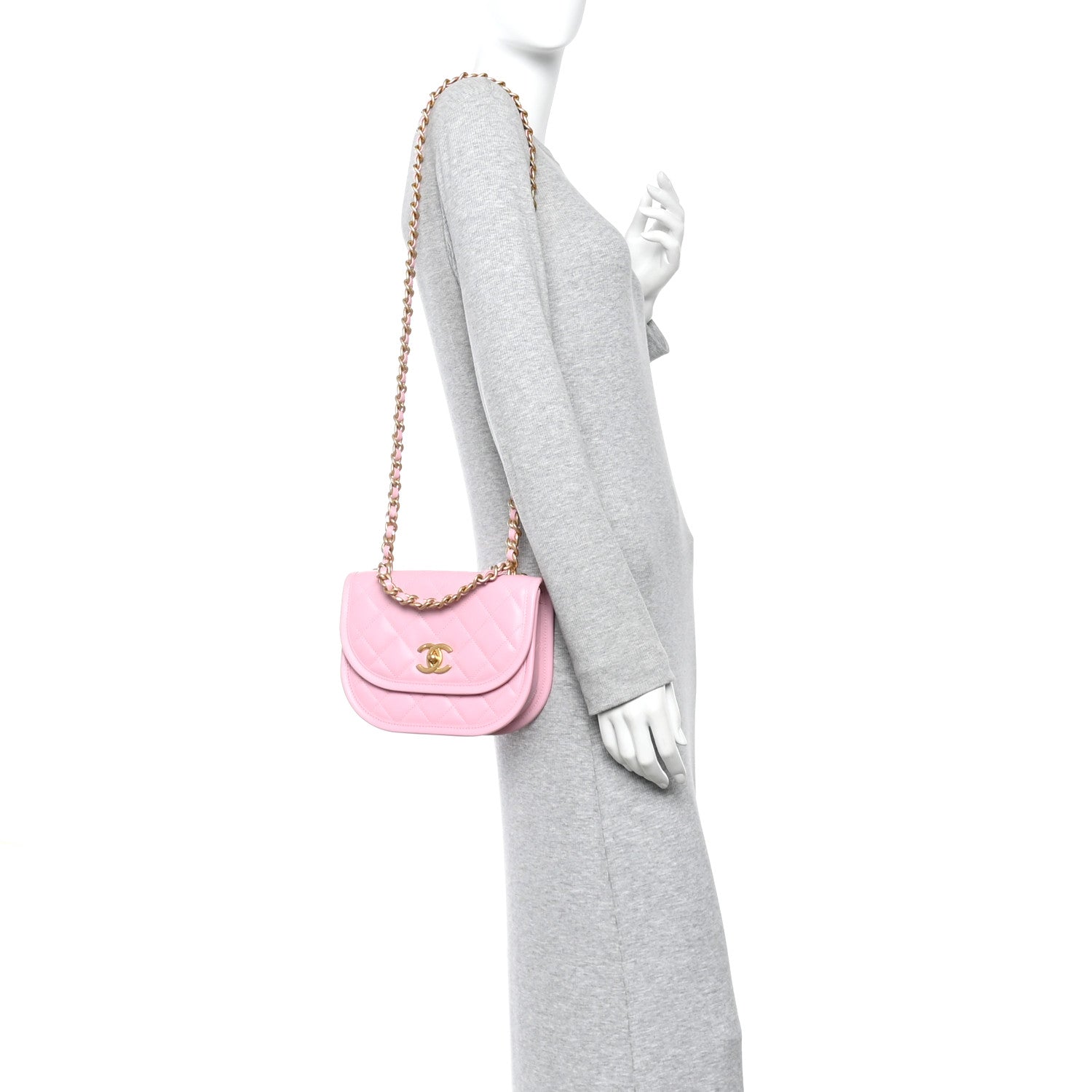 Calfskin Quilted Small Messenger Flap Light Pink