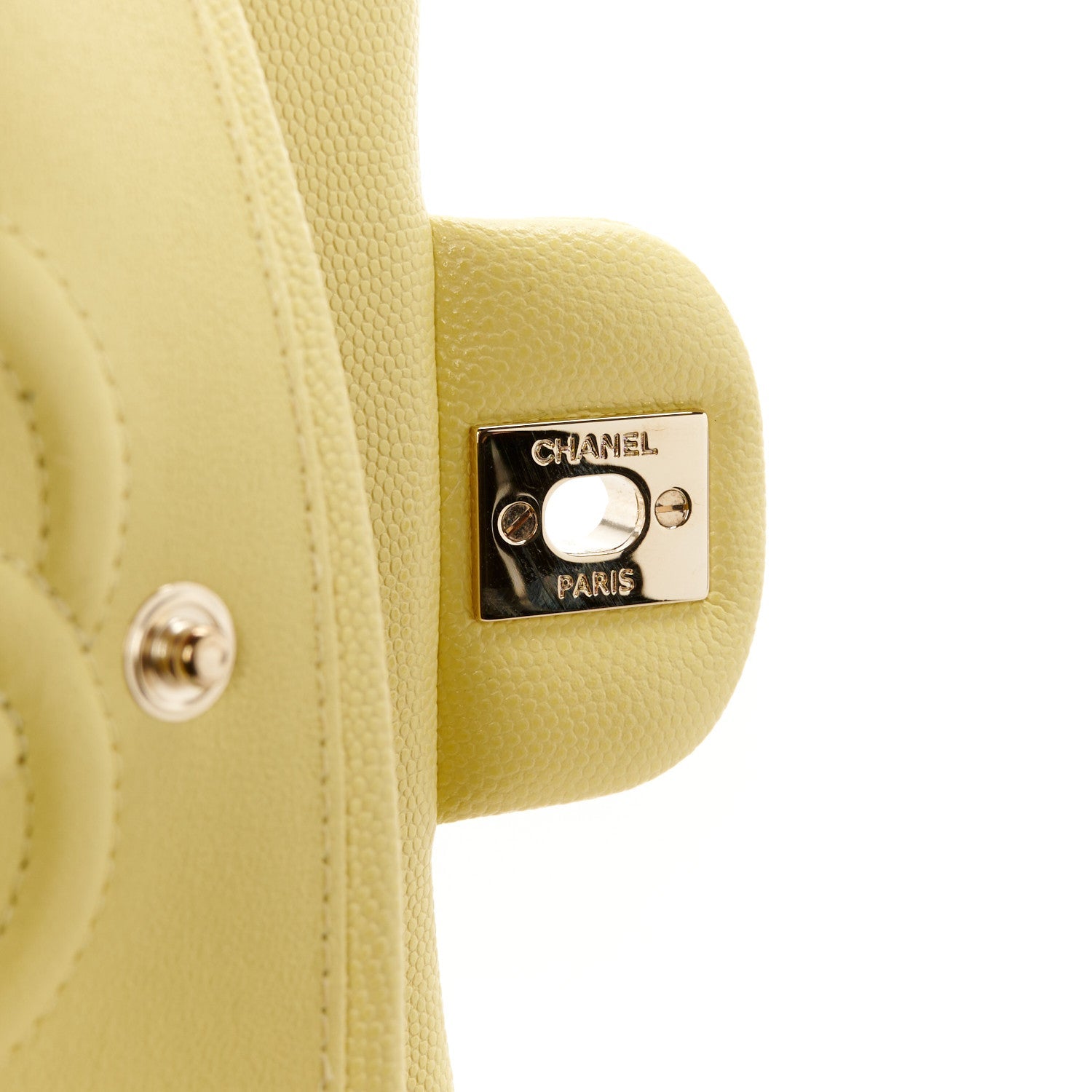 Caviar Quilted Small Double Flap Light Yellow