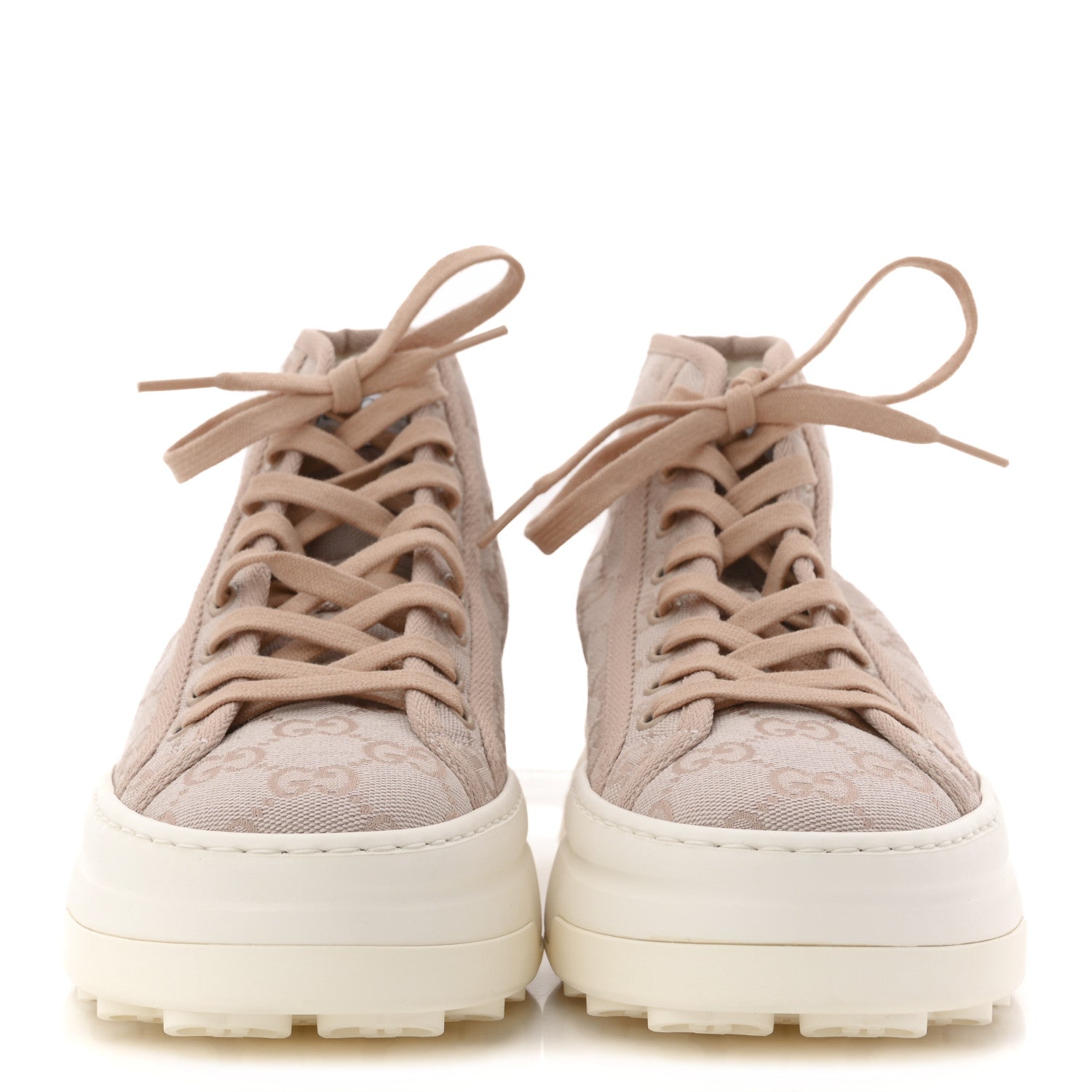 New Canvas GG Monogram Womens Tennis 1977 High Top 55mm Platform Sneakers 38 Skin Rose Dark Skin Rose
