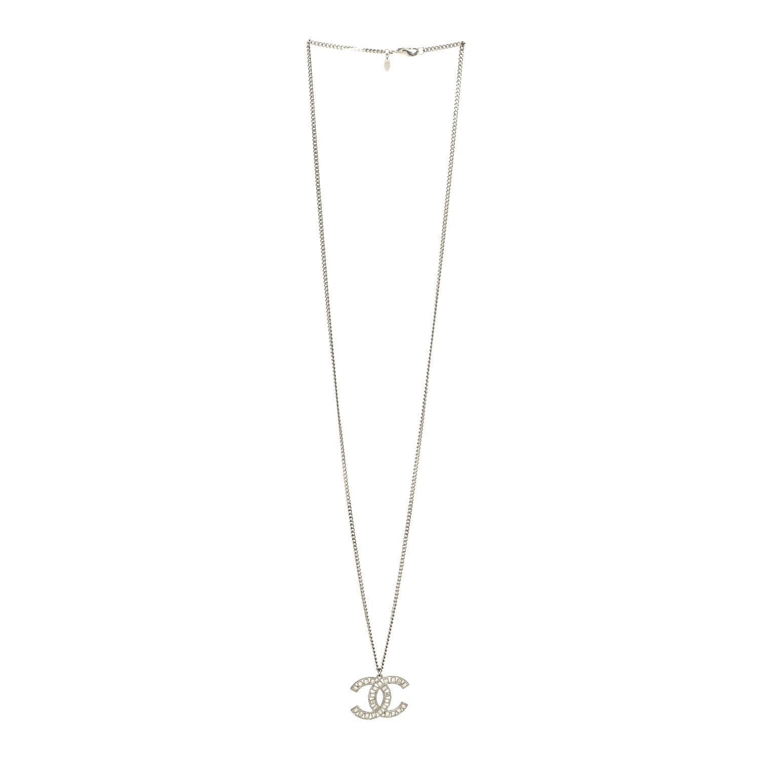 Metal Crystal CC Long Chain Necklace Silver