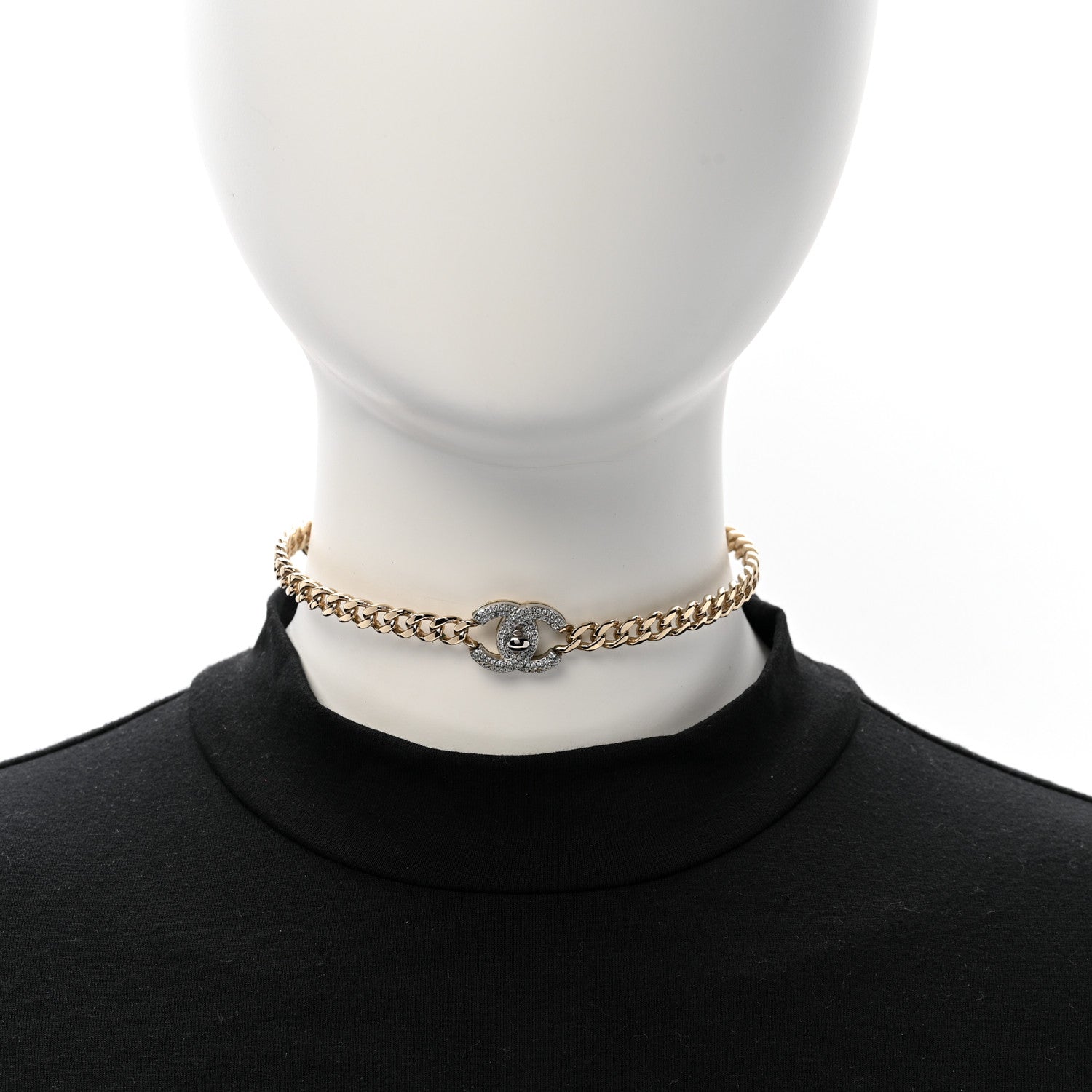 Crystal Chain CC Choker Necklace Gold Silver