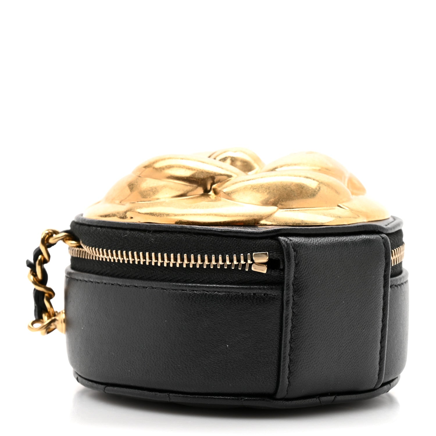 Lambskin Mini Camellia Bouquet Clutch With Chain Black Gold