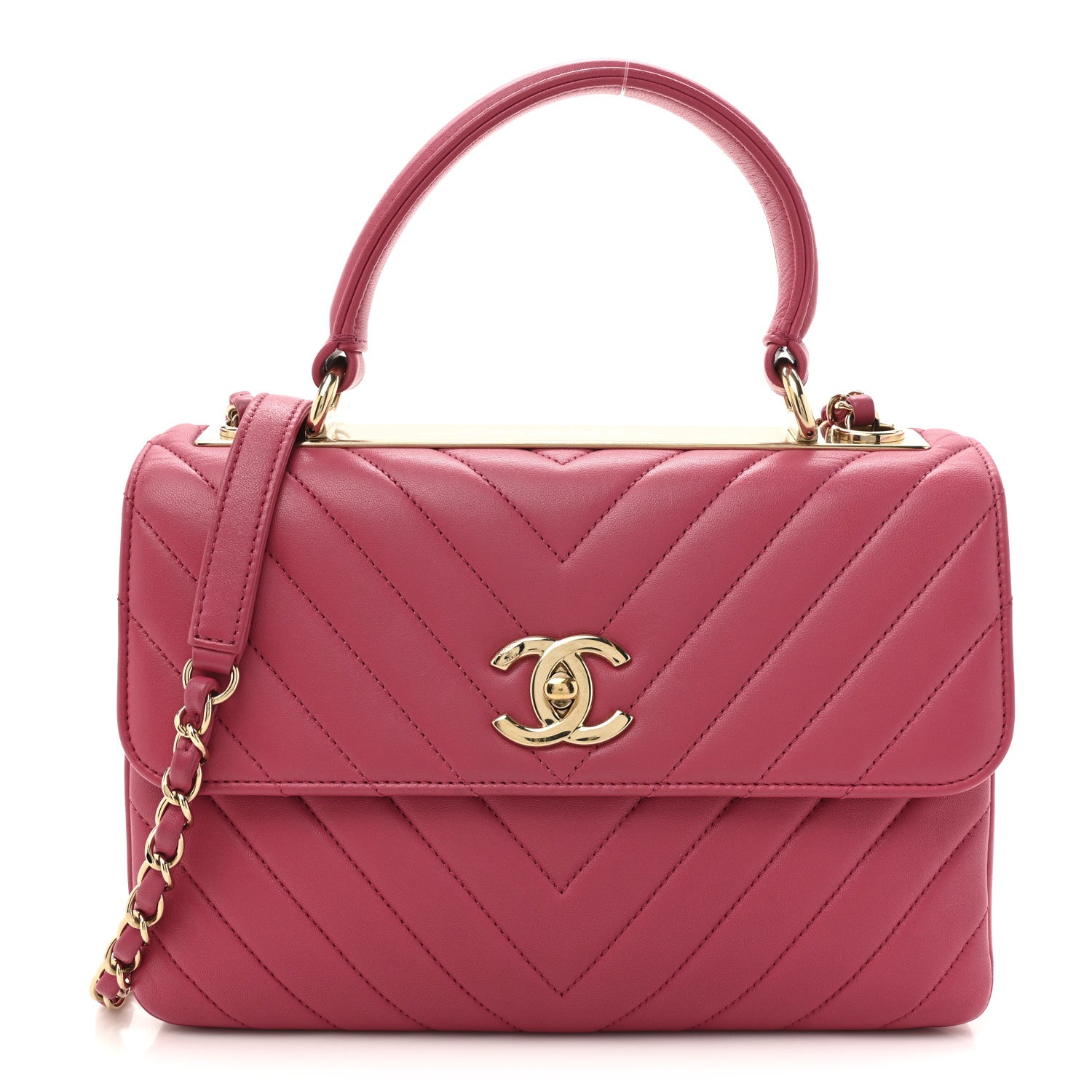 Lambskin Chevron Quilted Small Trendy CC Dual Handle Flap Bag Pink