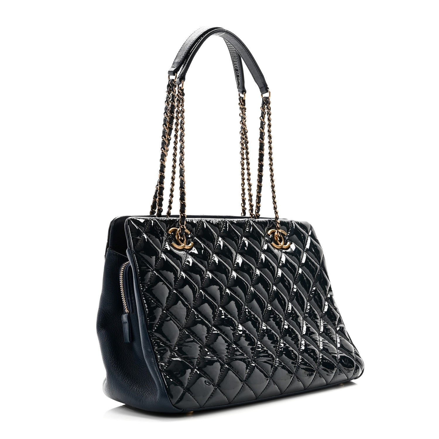 Patent Goatskin Quilted Small CC Eyelet Tote Blue