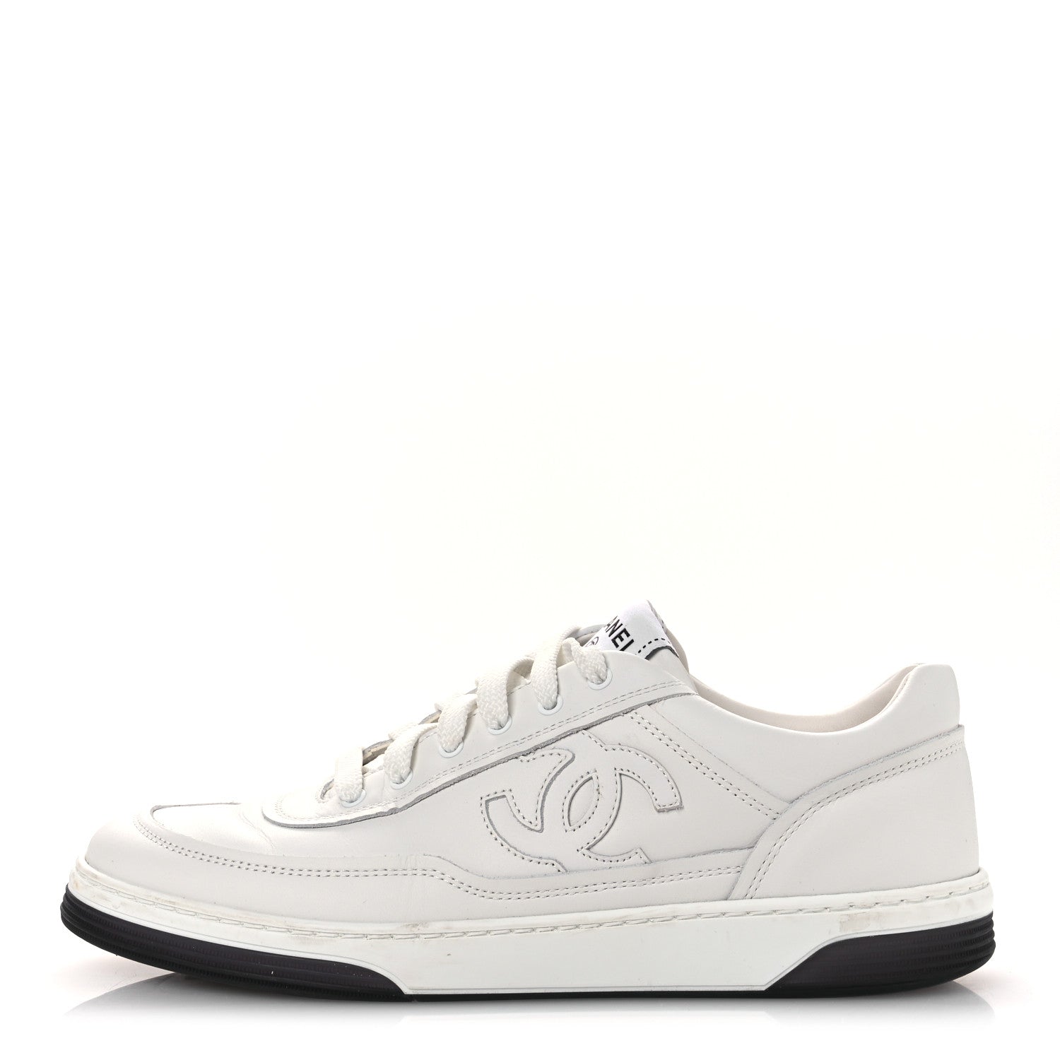 Calfskin CC Womens Sneakers 38 White Black