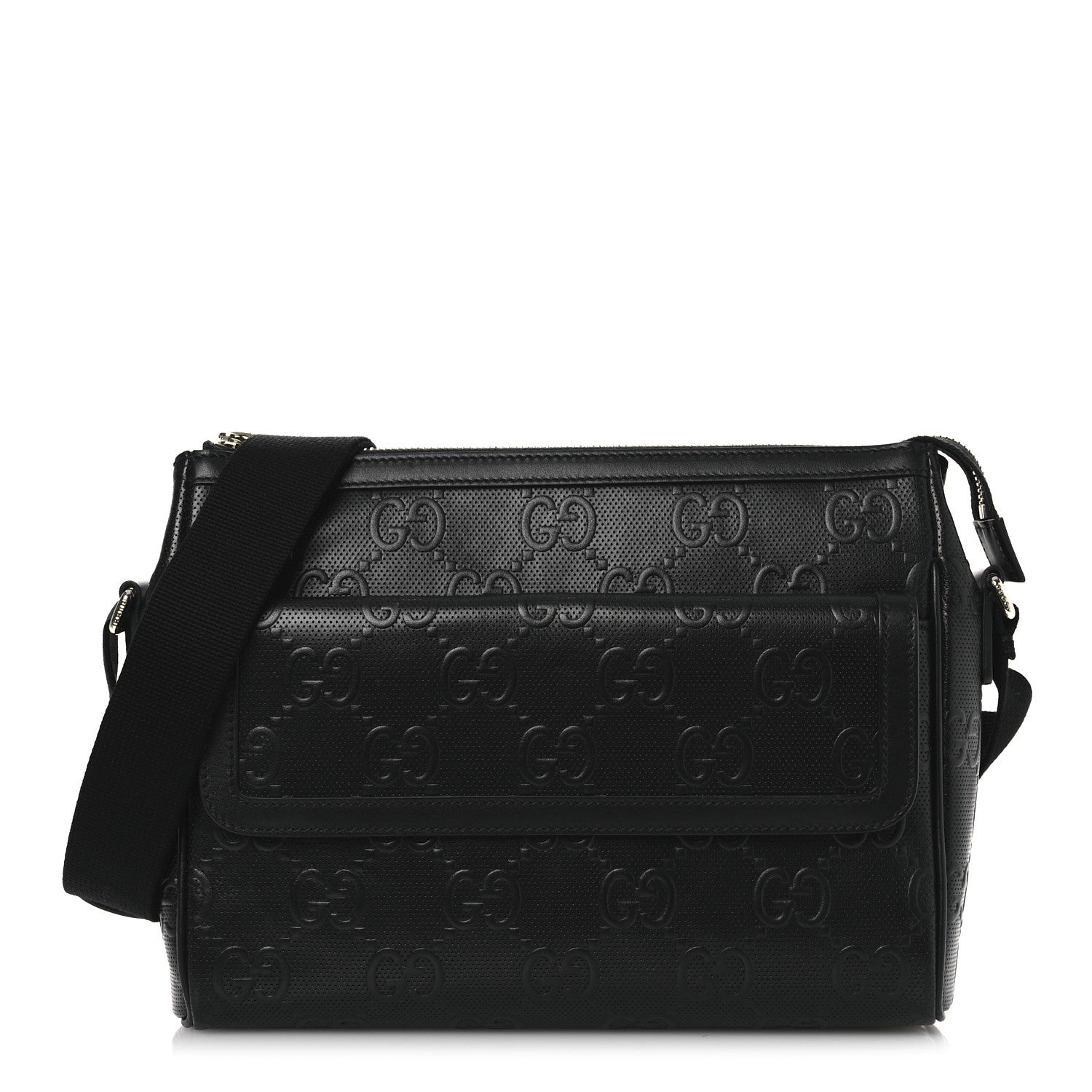 Calfskin GG Tennis Embossed Shoulder Bag Black