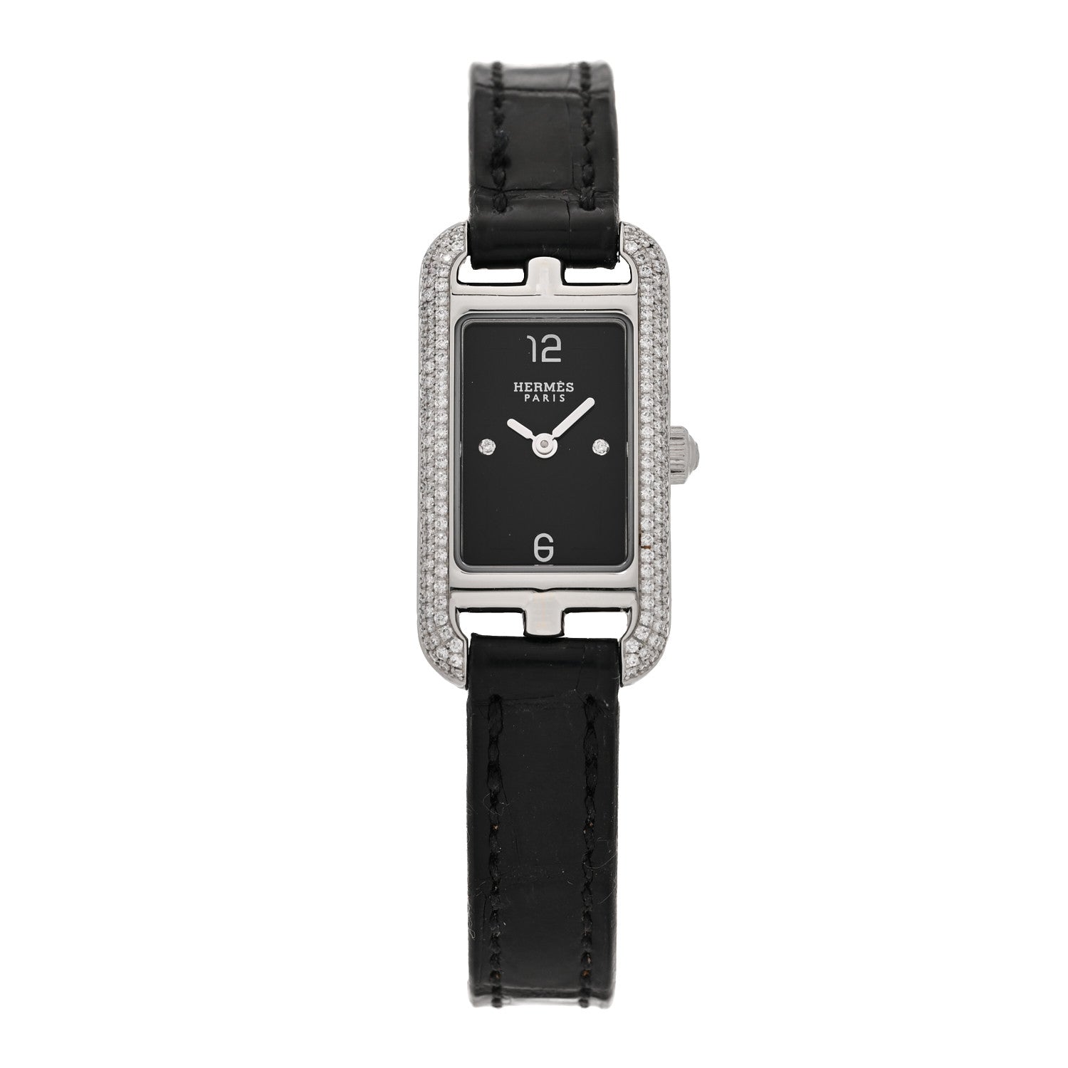 Stainless Steel Alligator Diamond 17mm Nantucket Serti Joaillier Quartz Watch Noir