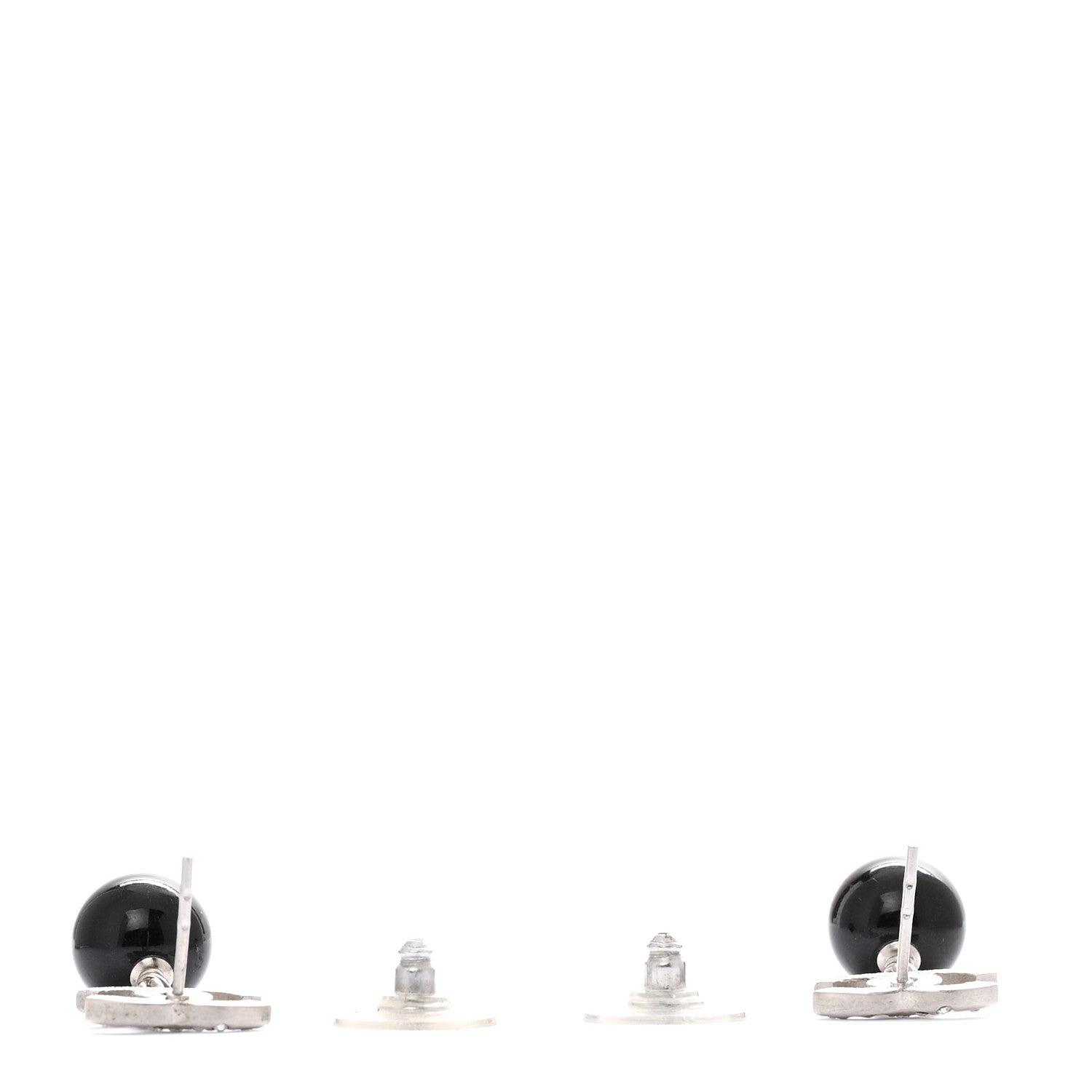 Crystal Pearl CC Drop Earrings Black Silver